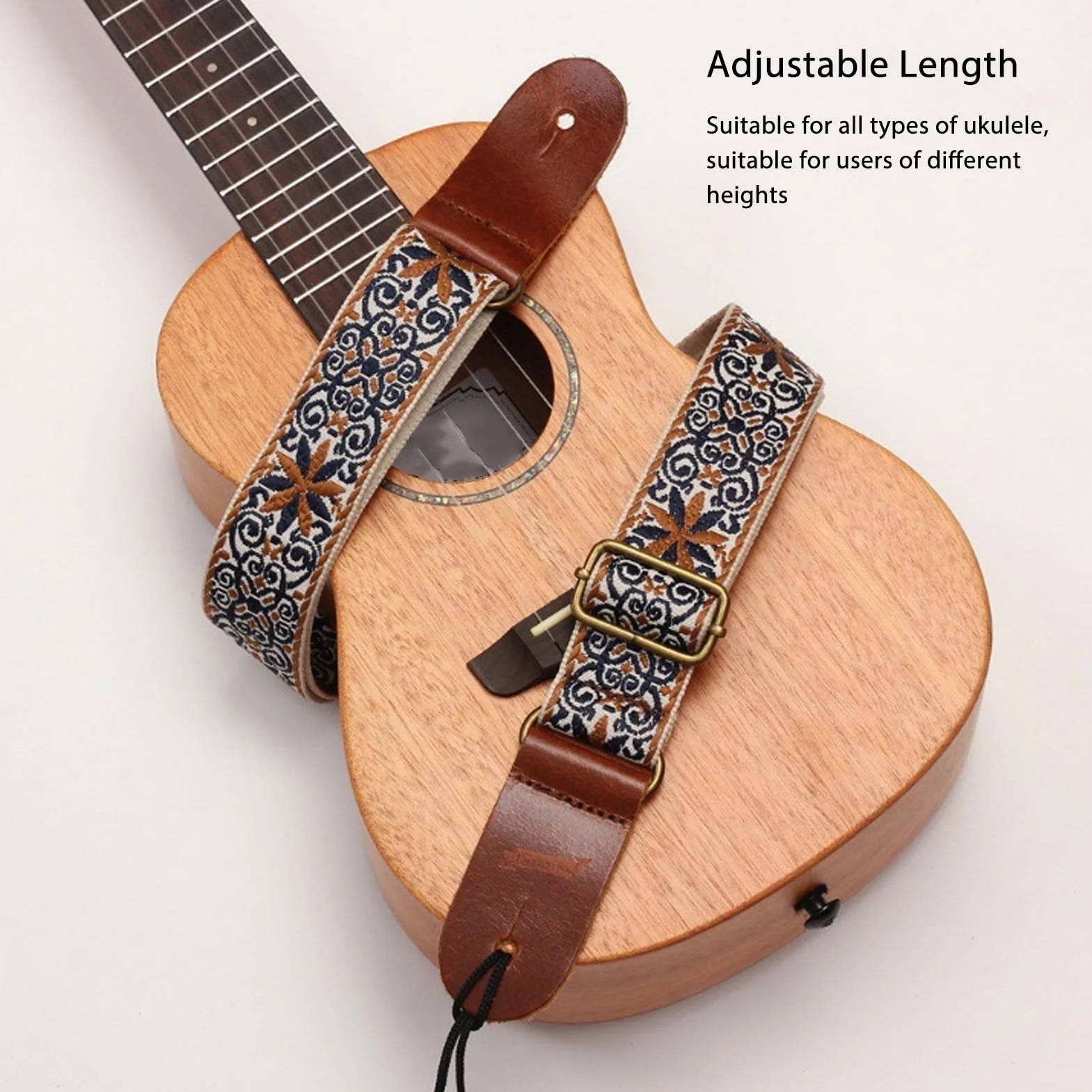 Yosoo Health Gear Haftowany Pasek do Ukulele, Regulowany Pasek na ramię w Stylu Etnicznym, Wygodny Krój Nylonowej Skórzanej Chusty do Ukulele dla Miłośników Muzyki (styl 1)