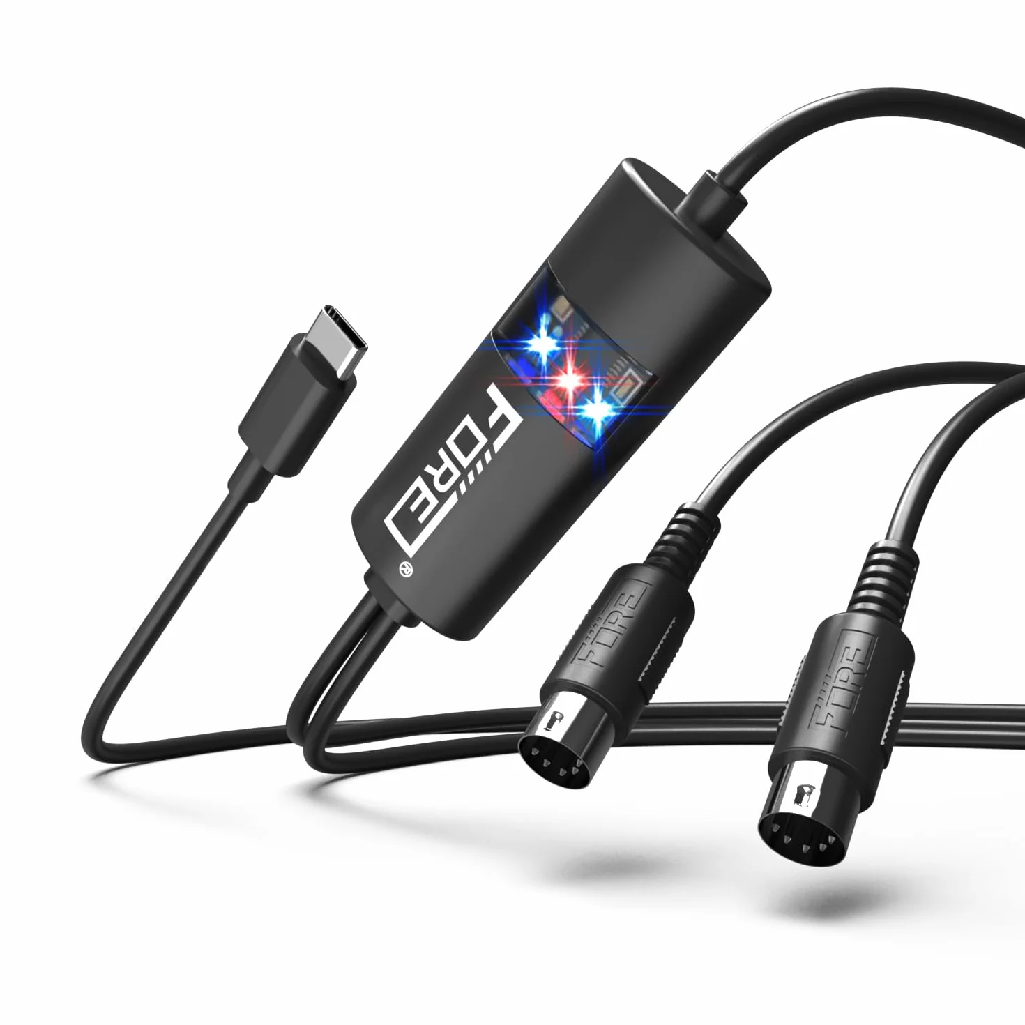 FORE MIDI do Type-C Adapter kabla MIDI z wejściem i wyjściem łączącym z klawiaturą/syntezatorem do edycji i nagrywania toru pracy z Windows/Mac OS dla Studio Type-C kolor czarny - 6,5 Ft