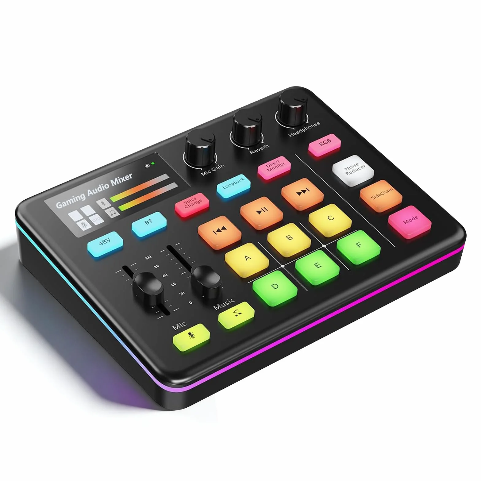 G1 Neo mikser audio, mikser audio, karta dźwiękowa RGB do mikrofonu XLR, interfejs audio do strumieniowego przesyłania, 48 V Phantom Power, efekty dźwiękowe DIY, kontrola głośności, przycisk
