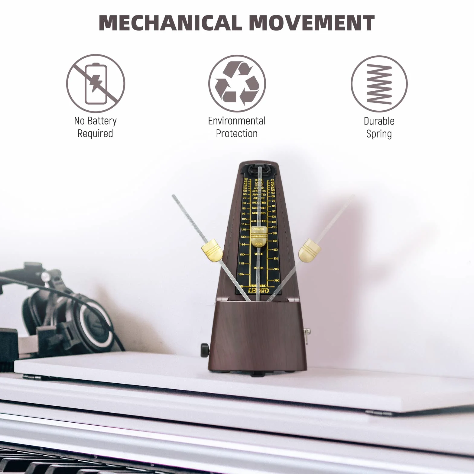 LEKATO Mechaniczny metronom do fortepianu, gitary, basu, bębnów, ukulele, skrzypiec, wiolonczeli, saksofonu, trąbki i wszystkich instrumentów, wizualizowane tempo i rytm, dzwonek akcentujący (zamykany