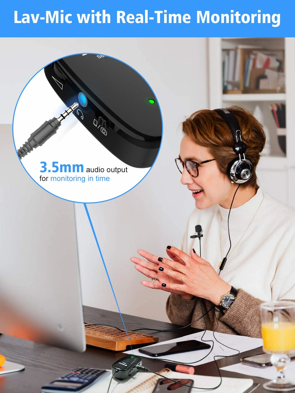 Moman S6M2 6 mikrofon wtykany do smartfona, mini mikrofon lavalier 3,5 mm-6,3 mm TRRS-TRS z monitorowaniem audio, Low-Cut Gain Control do aparatu, tabletu, laptopa, PC