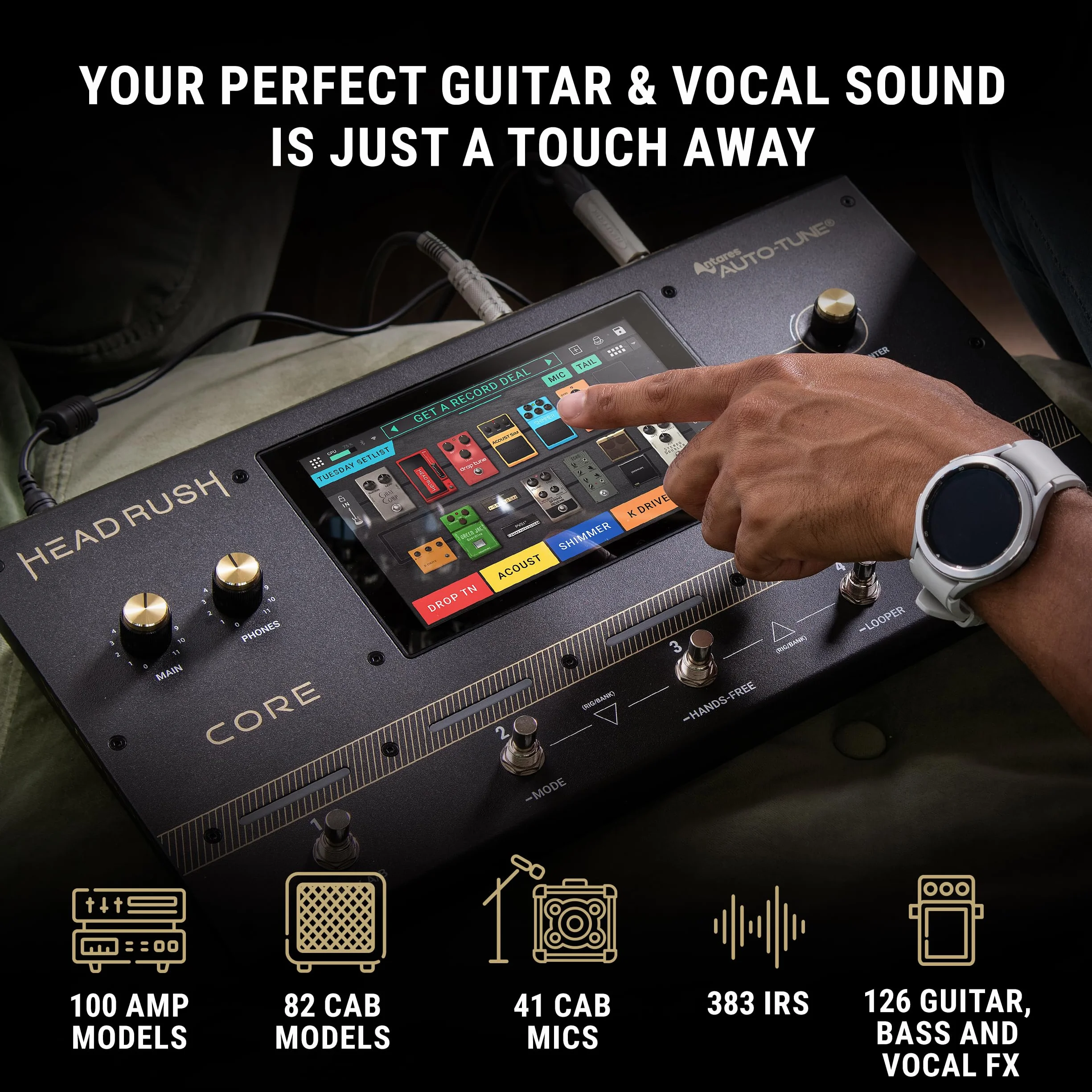 HeadRush Core Wielordzeniowy procesor gitarowy i wokalny z modelowaniem wzmacniaczy, looper, Auto-Tune, Wi-Fi, ekran dotykowy, Bluetooth