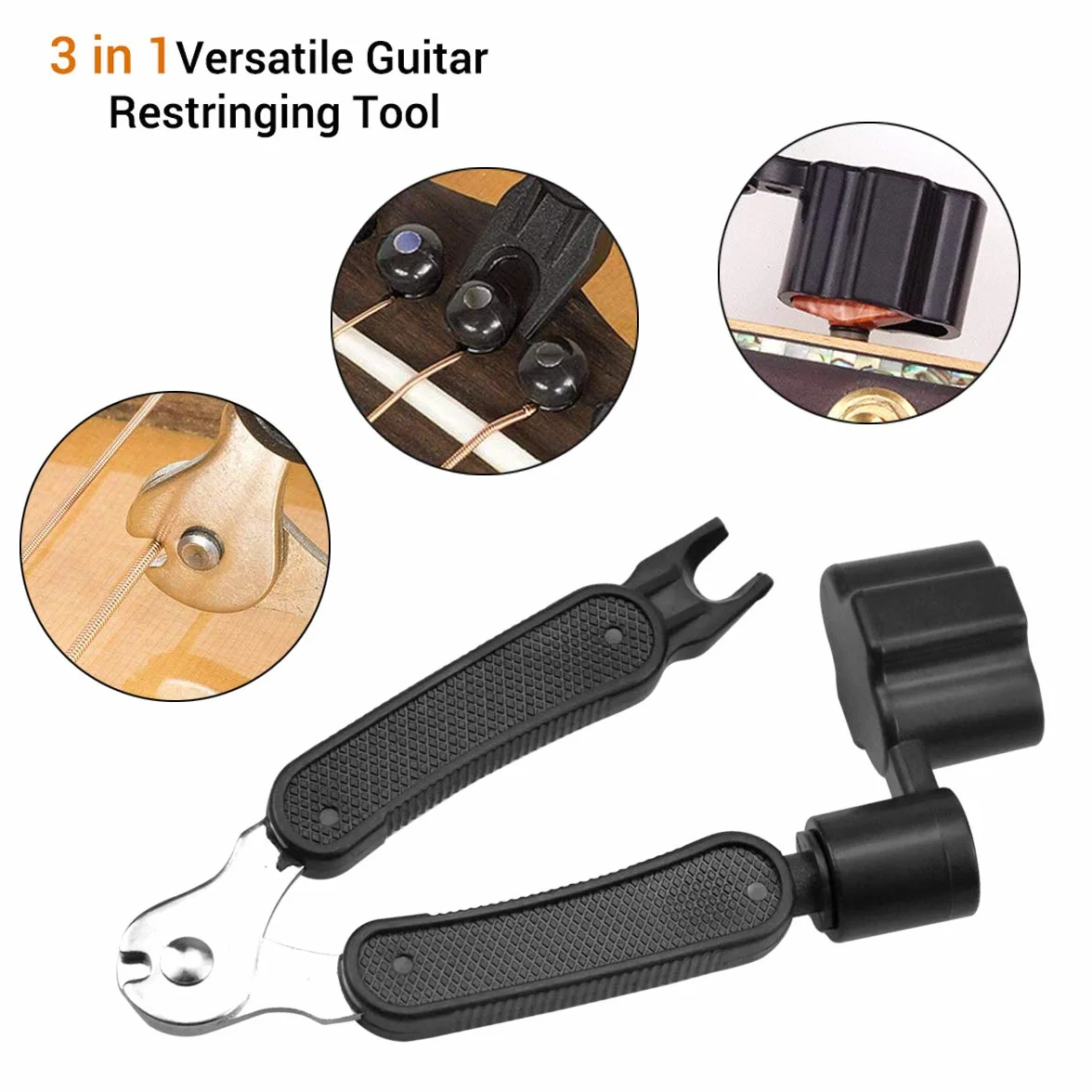 3 w 1 Rolka i przecinak do strun gitarowych, wielofunkcyjne narzędzie do regulacji, cięcia i wyciągania szpilek mostkowych, idealne do gitary akustycznej, ukulele i mandoliny