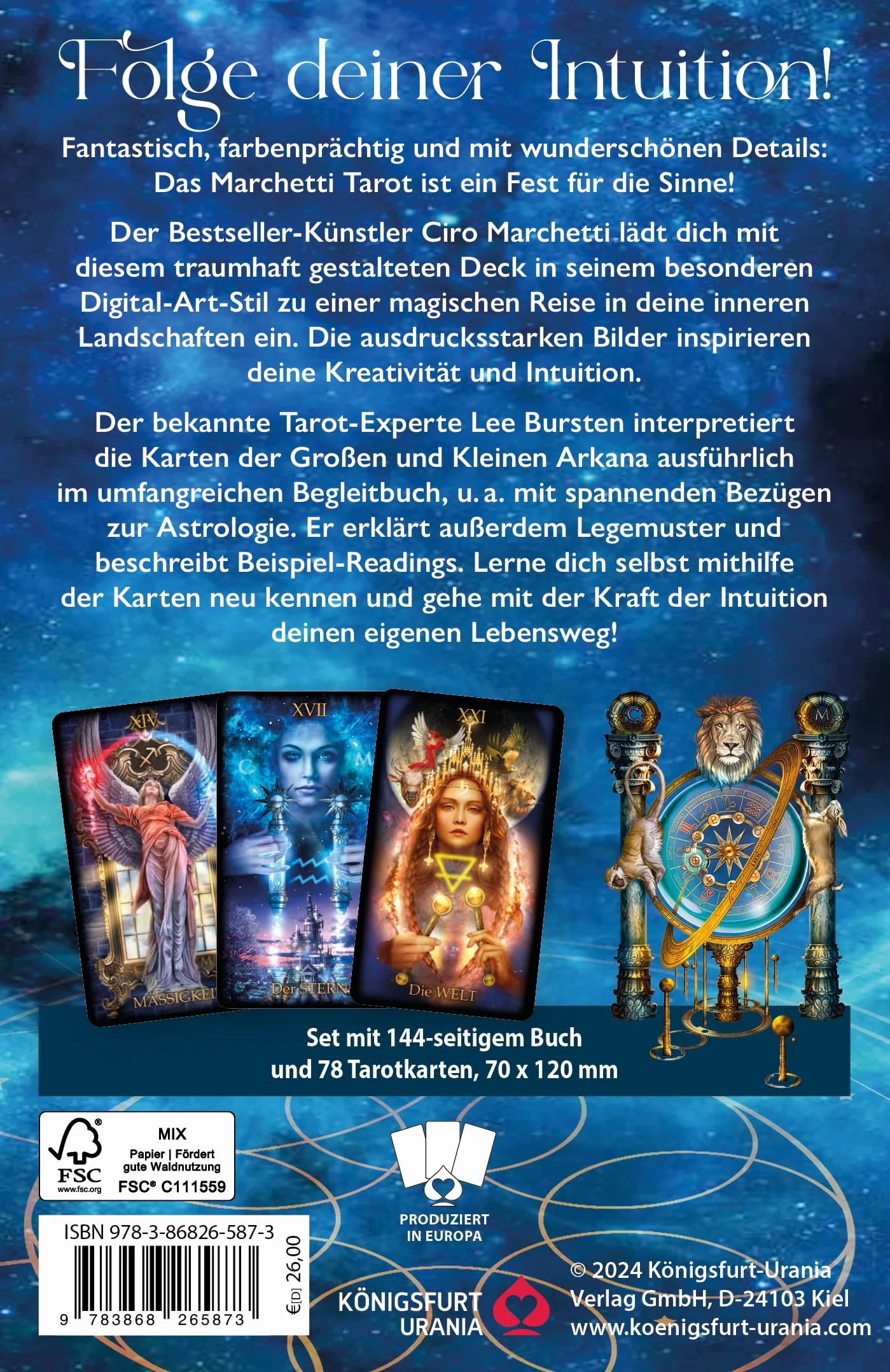 Marchetti Tarot - Folge deiner Intuition!: 78 Tarotkarten und 144-seitiges Buch, Stülpdeckelschachtel mit Spotlack