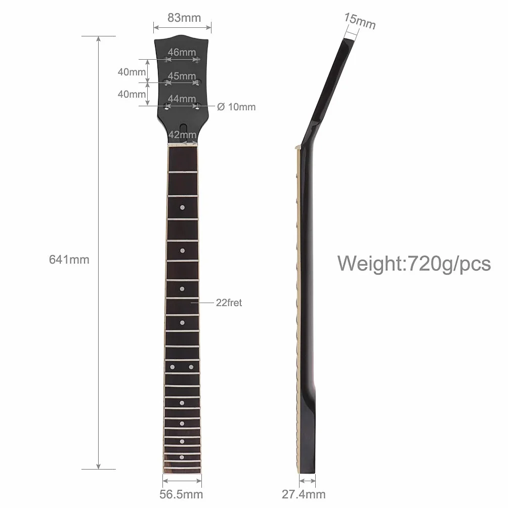 Alnicov Szyja do gitary elektrycznej DIY dla Gibson LP części zamienne 22 progi klon szyja palisander podstrunnica z białymi kropkami wkładka czarny połysk 2