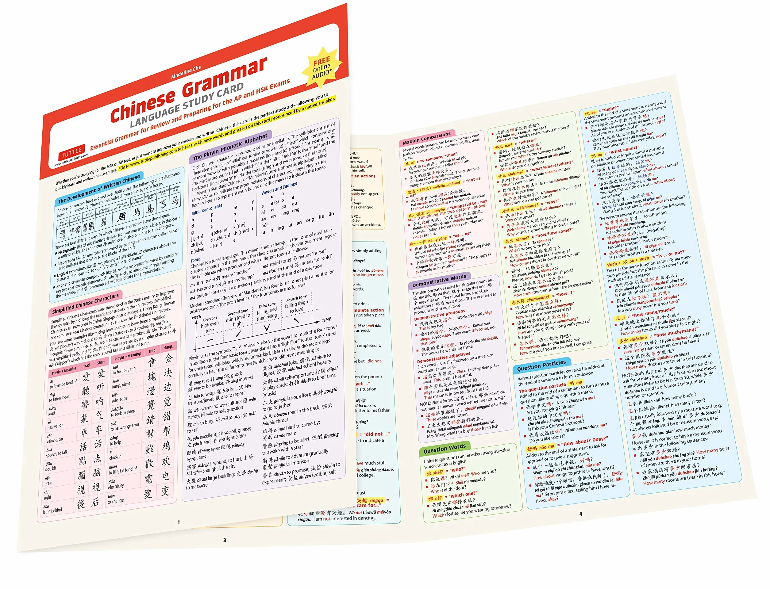 Chinese Grammar Language Study Card: Essential Grammar Points for Hsk and AP Tests (Includes Online Audio)