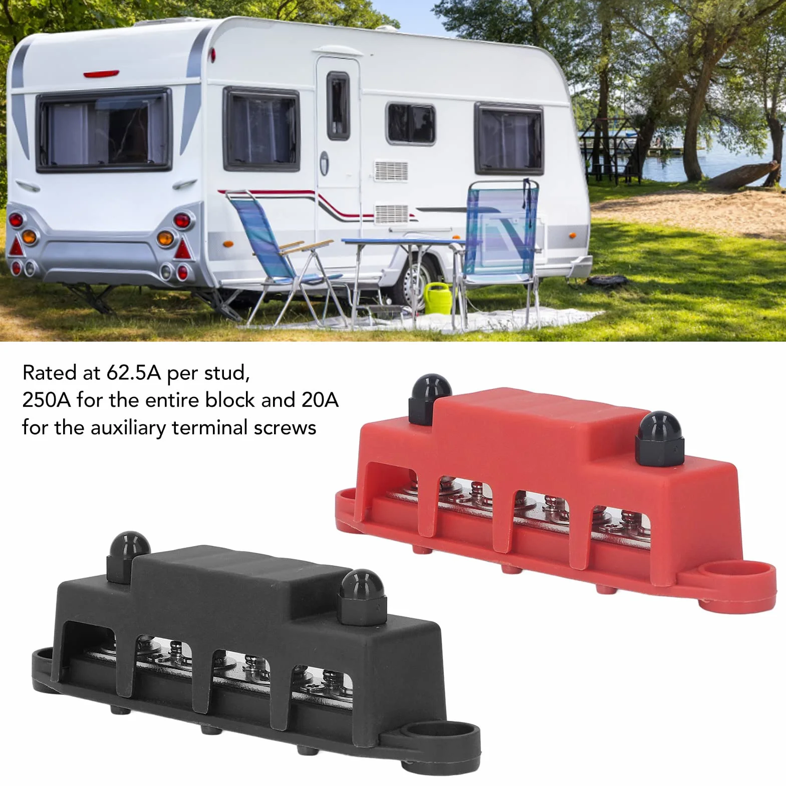 2 szt. Blok Dystrybucji Zasilania Blok Dystrybucji Zasilania, Szyna Zbiorcza 48 V Szyna Zbiorcza DC 48 V 250 A, śruba M8 4 Terminal Stud Blok Dystrybucji Zasilania dla Auto