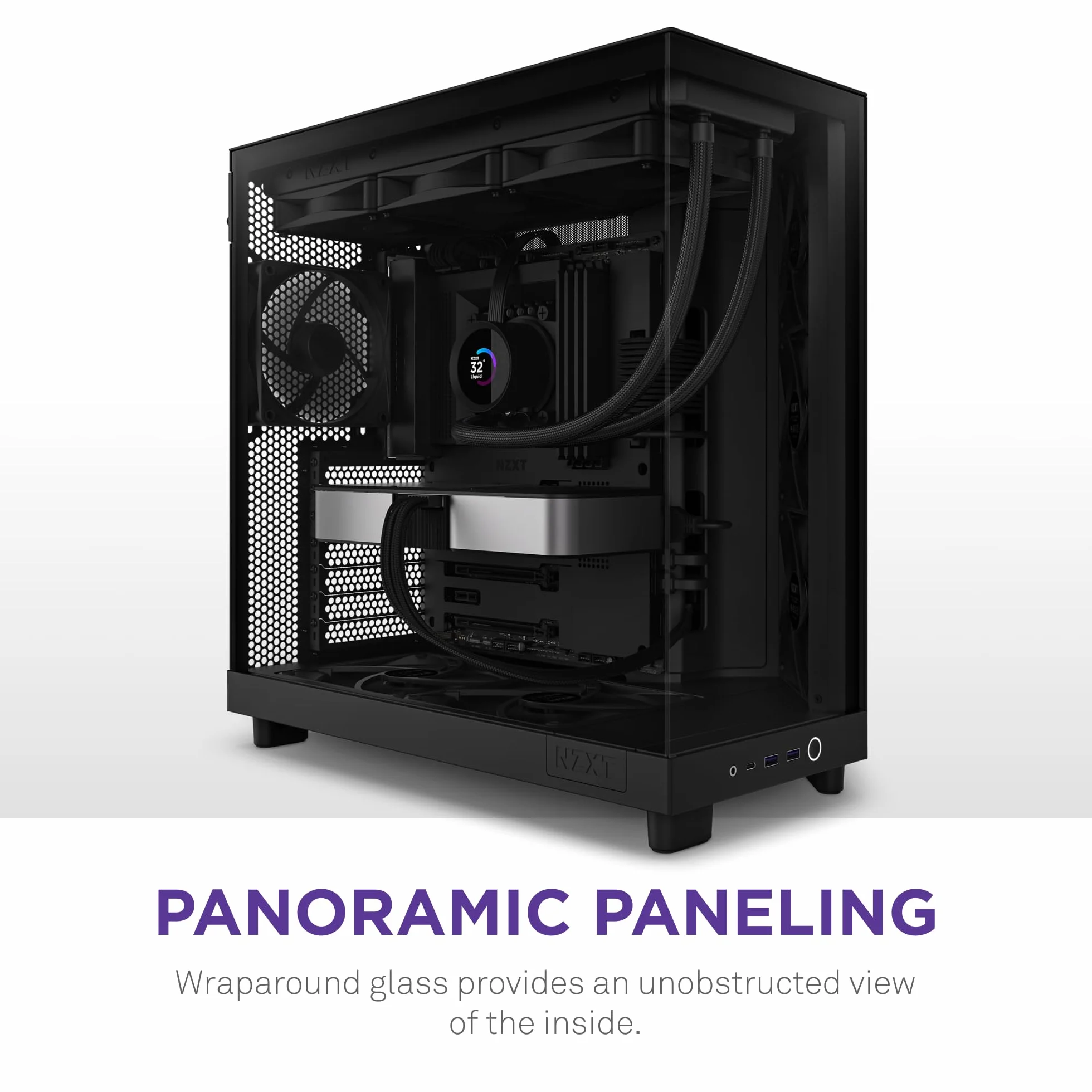 NZXT H6 Flow | CC-H61FB-01 | Compact Dual-Chamber Mid-Tower Airflow Case | Panoramic Glass Panels | High-Performance Airflow Panels | Includes 3 x 120mm Fans | Cable Management | Black