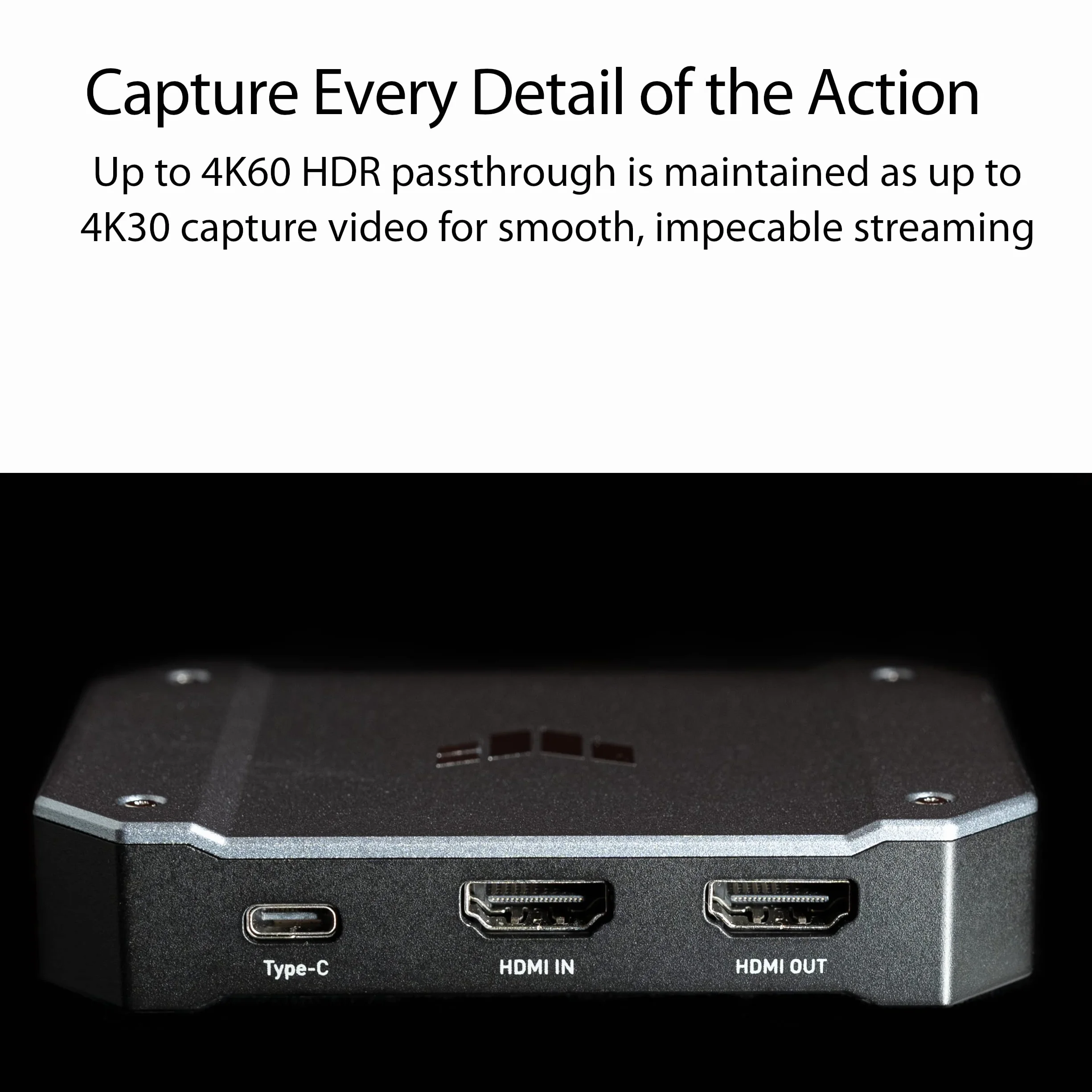 ASUS TUF Gaming Capture Card CU4K30 (4K60 HDR Passthrough, przechwytywanie 4K30, USB C 3.2, wej?cia audio/kontrolera, certyfikat OBS?, Ultra Low Latency, PS4 / PS4 Pro / PS5, Xbox One/Series X/S)
