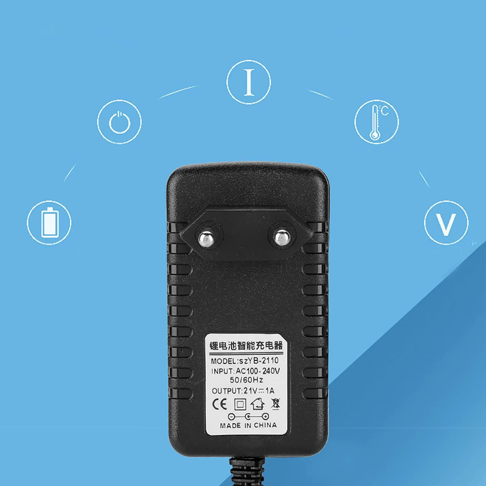 21 V 1A Ligi -Ion Akuaryjnik z Grubym Miedzianym Rdzeniem, Ognioodpornym Stopem PC i Szerokim Napięciem - ładowarka Adaptacyjna do (Wtyczka UE 100-240 V.)