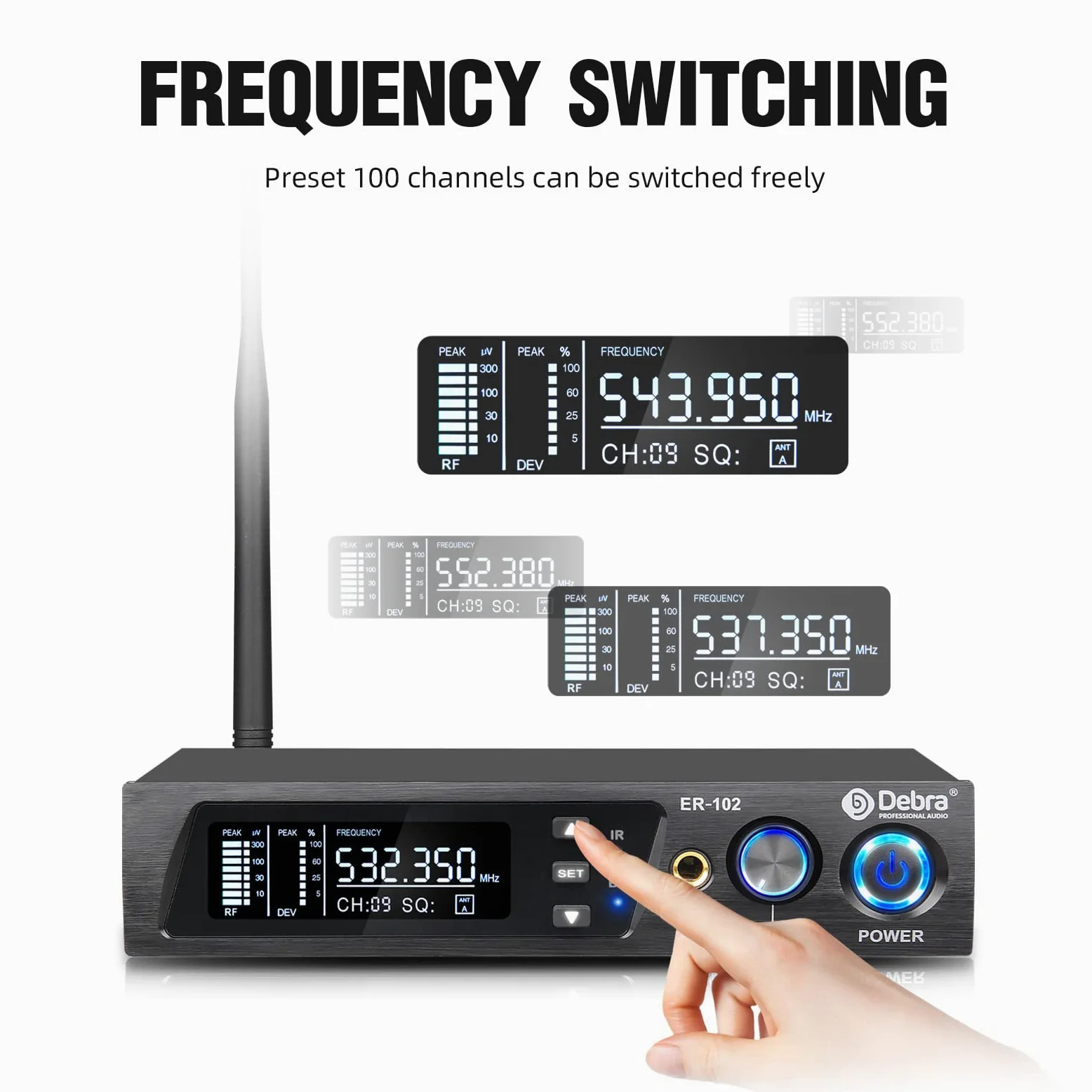 D Debra Audio PRO ER-102 UHF jednokanałowy bezprzewodowy system monitorowania dousznego z nadajnikiem i odbiornikiem do sceny, studia nagraniowego, muzyków, monitoringu (1 pakiet karoserii z