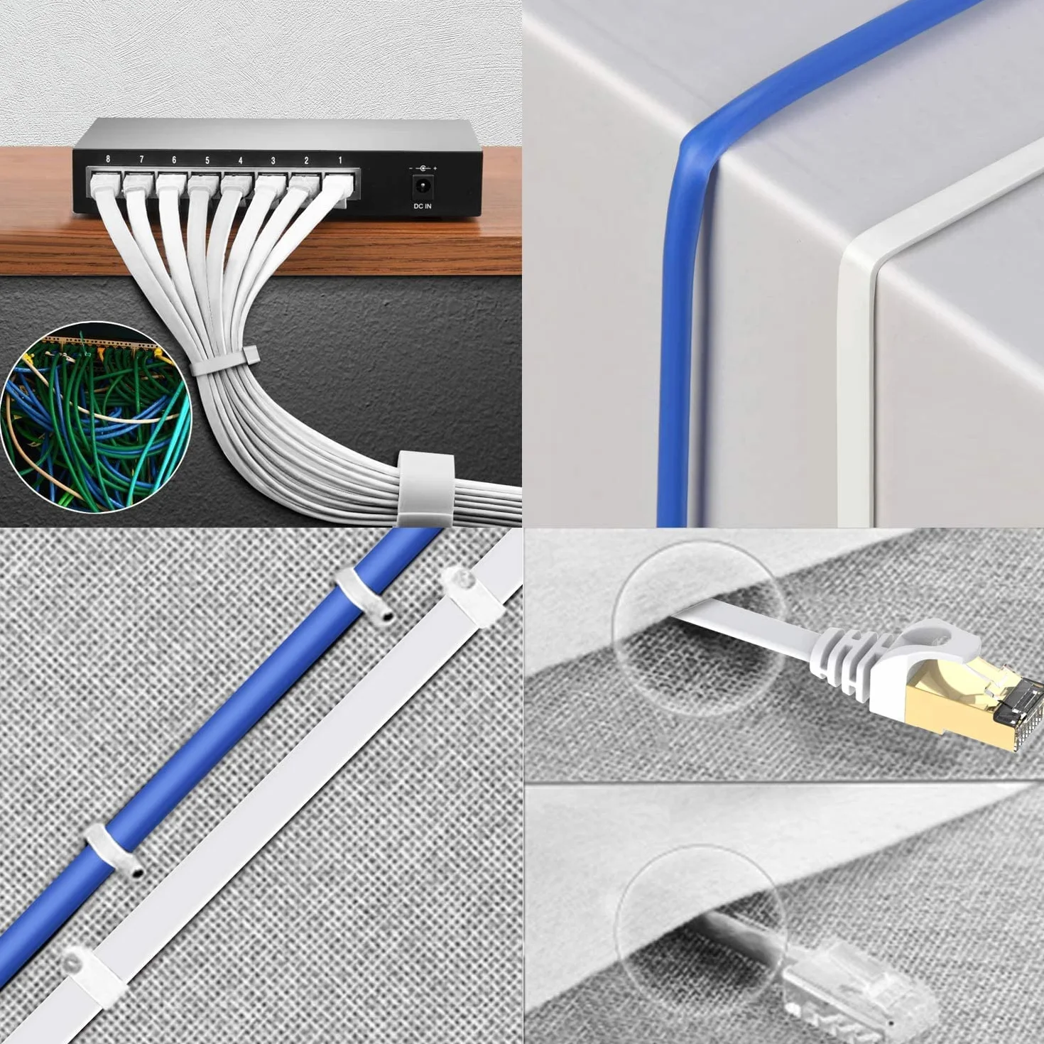 Elfcam® Kabel Ethernet Cat 7 o długości 15 metrów, płaski kabel RJ45 LAN, szybki internetowy kabel do transmisji danych, 100% miedź, STP, 32 AWG, biały