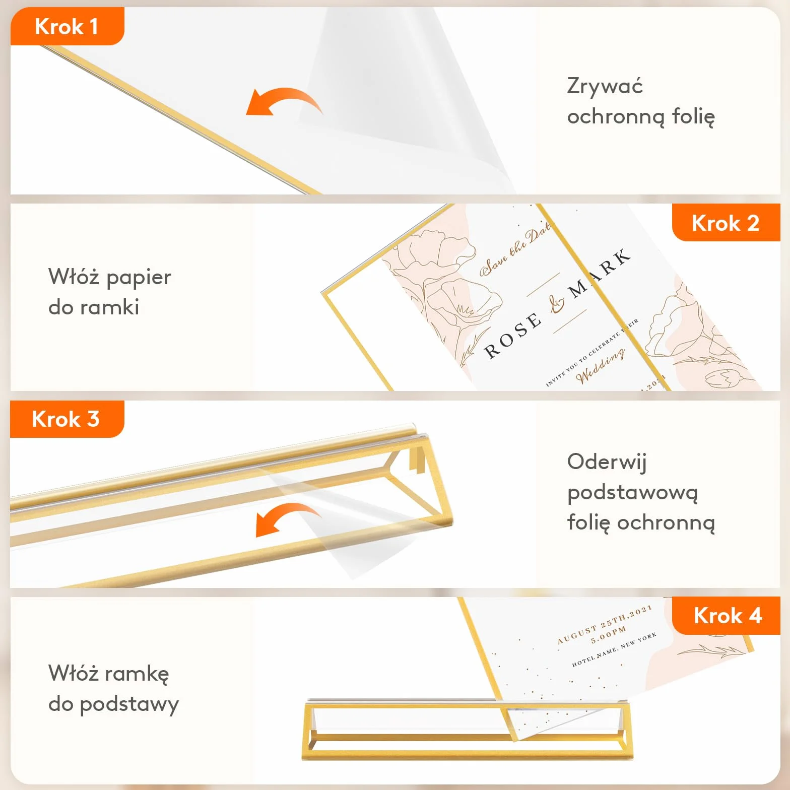 Lifewit 6-częściowy akrylowy uchwyt na znak A5 ze złotymi ramkami, przezroczysty pionowy dwustronny stojak, uchwyty na menu, uchwyty na numer stołu, ramki na zdjęcia na wesele, imprezę, restaurację