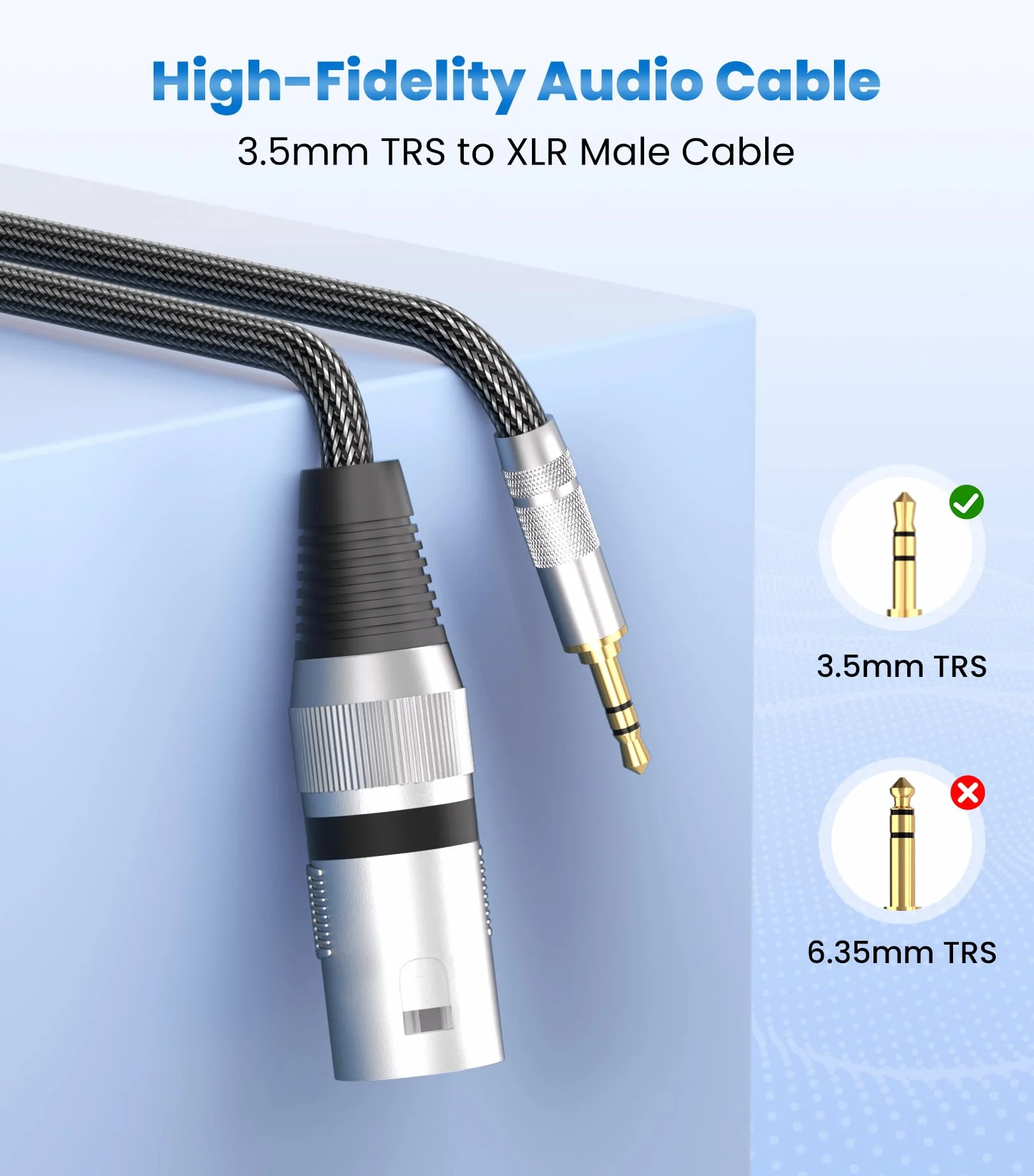 Tisino Kabel 3,5 mm TRS do XLR Męski, Niezbalansowany Stereo Mini Jack do 3-pin XLR Kabel Audio do Smartfona, Laptopa, Tabletu, Miksera, Aktywnego Głośnika i Sprzętu Audio