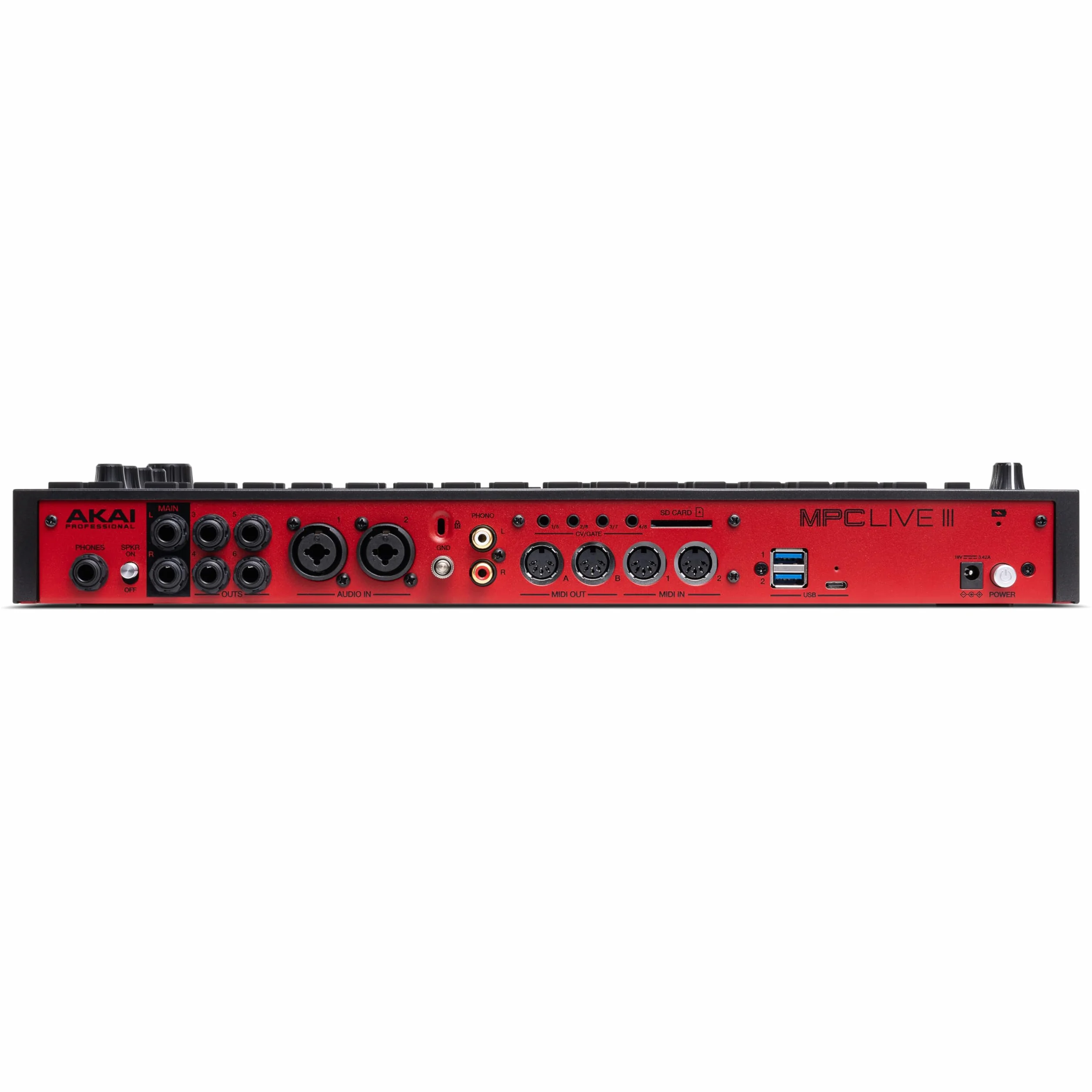 Akai Professional MPC Live III Przenośne centrum produkcji muzycznej z padami MPCe, sekwencerem, ekranem dotykowym, mikrofonem, monitorami, interfejsem audio, Wi-Fi, Bluetooth, baterią, touchstripem