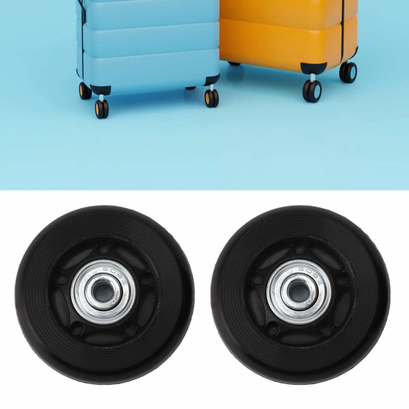 Zestaw 2 zapasowych kółek do bagażu 54 mm/60 mm/64 mm, uniwersalne kółka liniowe z narzędziem instalacyjnym, gumowe kółka obrotowe do walizki bagażowej (60 x 24 mm)