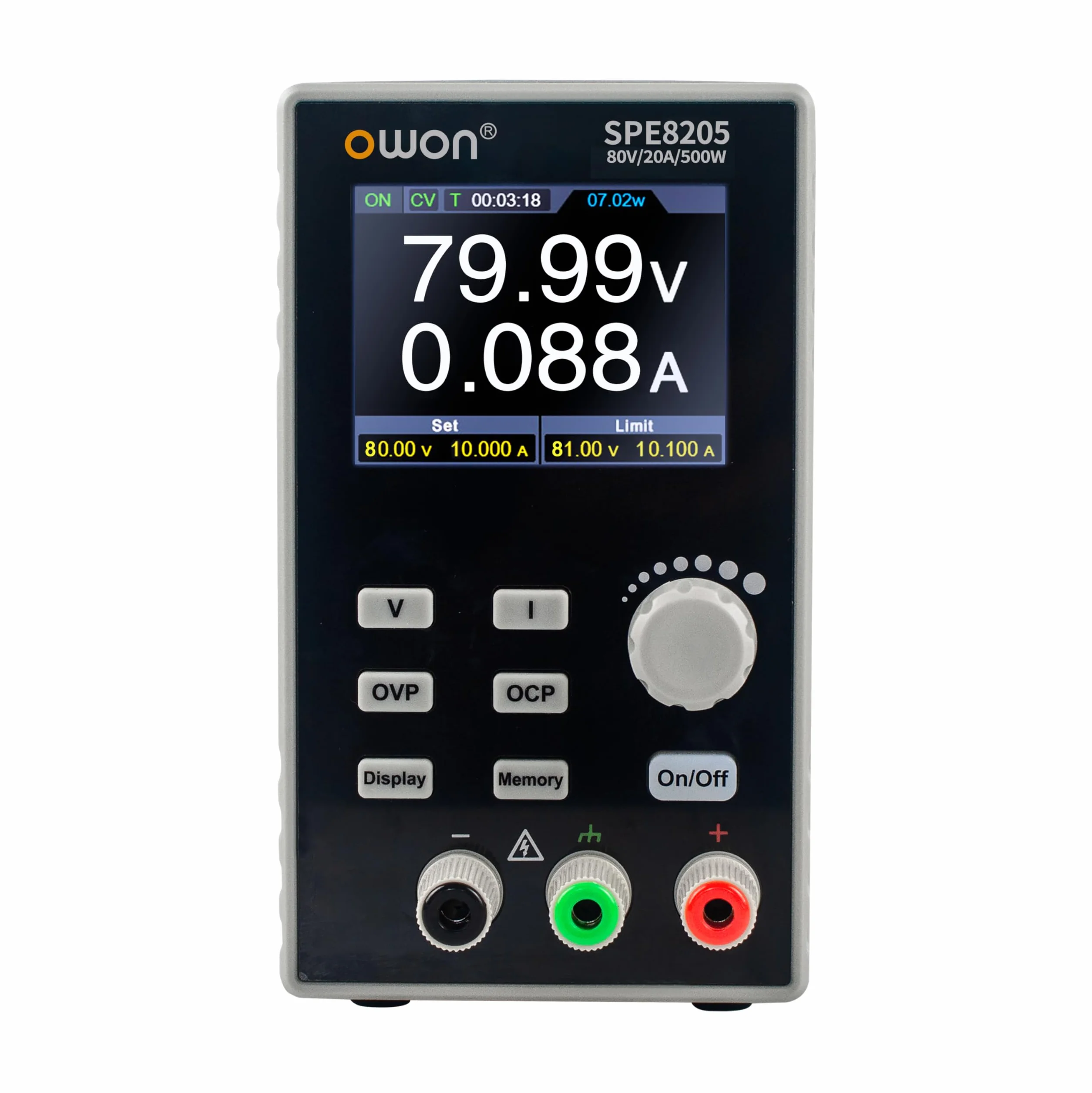 OWON Programowalny zasilacz prądu stałego SPE8205 (0-80 V 0-20 A), wyjście 500 W, stabilna wydajność, niski poziom tętnienia i hałas do użytku laboratoryjnego