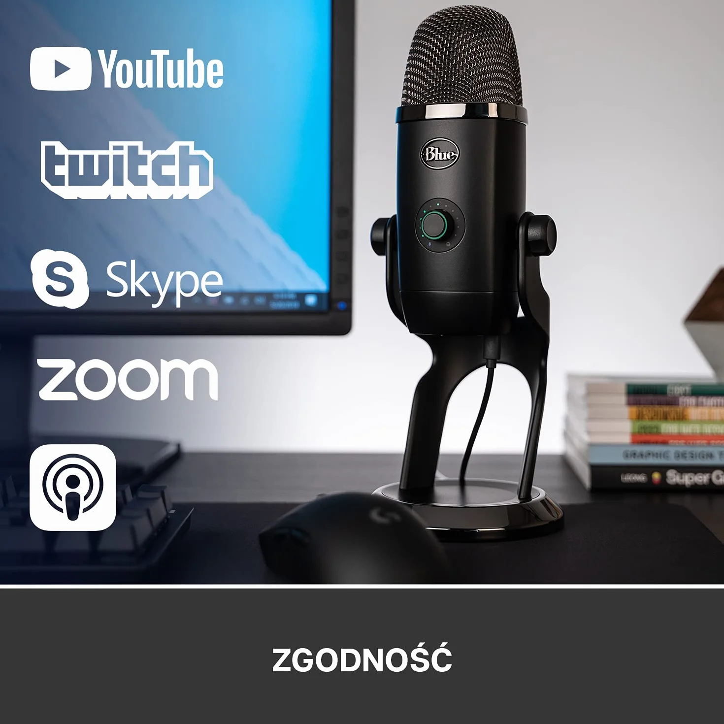 Blue Yeti X Professional Mikrofon Kondensacyjny USB do PC, Mac, Gamingu, Nagrywania, Streamingu, Podcastów na PC, Mikrofon z Funkcją High-Res Metering, Oświetleniem LED, Efekty Blue VO!CE - Czarny