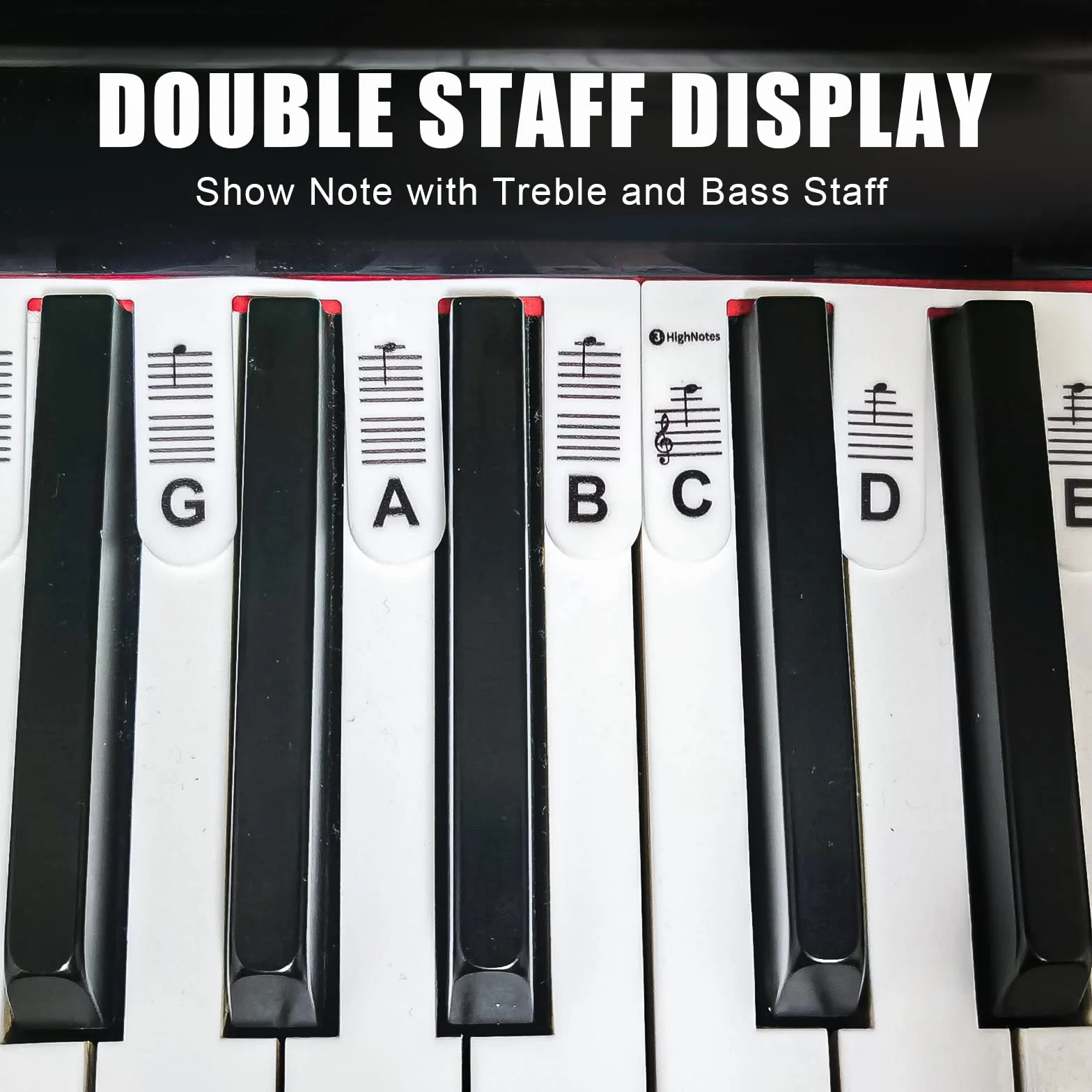 Naklejki na Pianino, Okragly Róg Pelnowymiarowe Naklejki na Klawiature Pianina 88 Klawiszy Silikonu Bez Potrzeby Przyklejania Wielokrotnego Uzytku i Zdejmowane Piano Keyboard Stickers ze Skrzynka