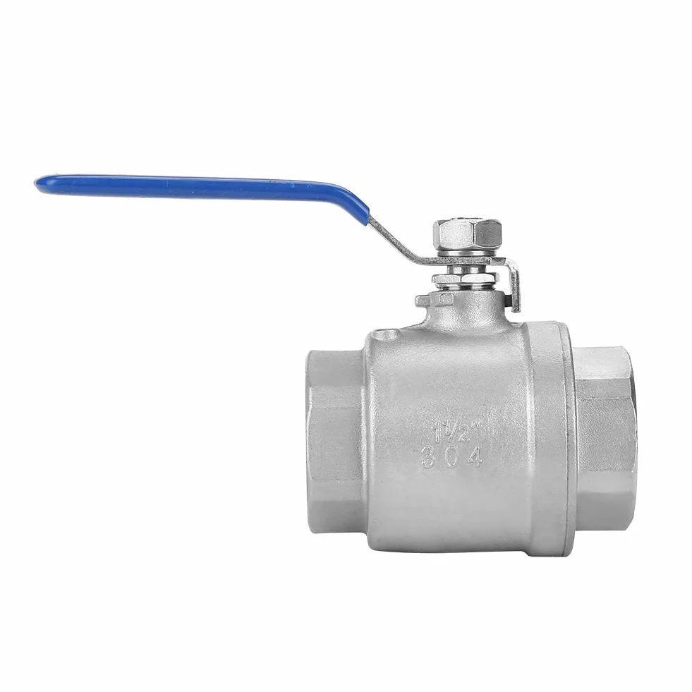 Dwuczęściowy, Pełny Port żeński, 2 Nierdzewny Zawór Kulowy Zawór Kulowy Gwintowany 1-1/2 "DN40 1000 WOG 304 Stal Nierdzewna z Wytrzymałym Niebieskim Uchwytem Izolacyjnym z Winylu