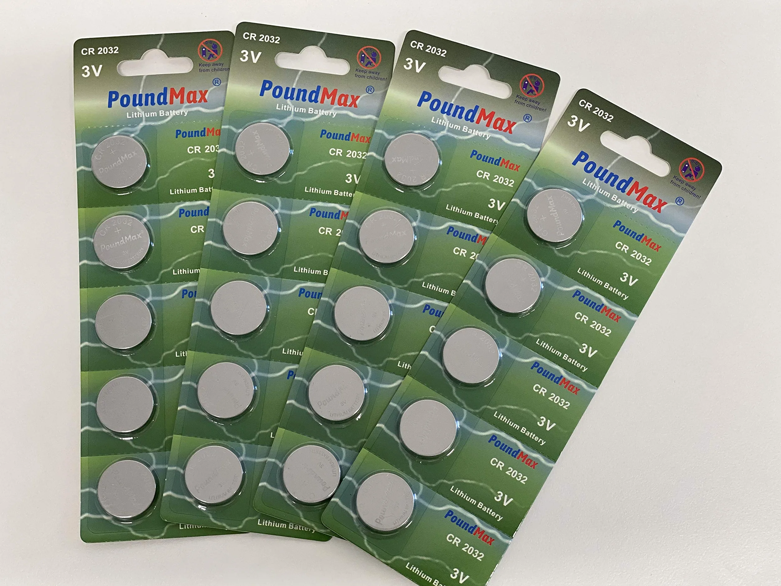Poundmax Ogniwo Guzikowe CR2032 3V Litowe Baterie, 10 Sztuk