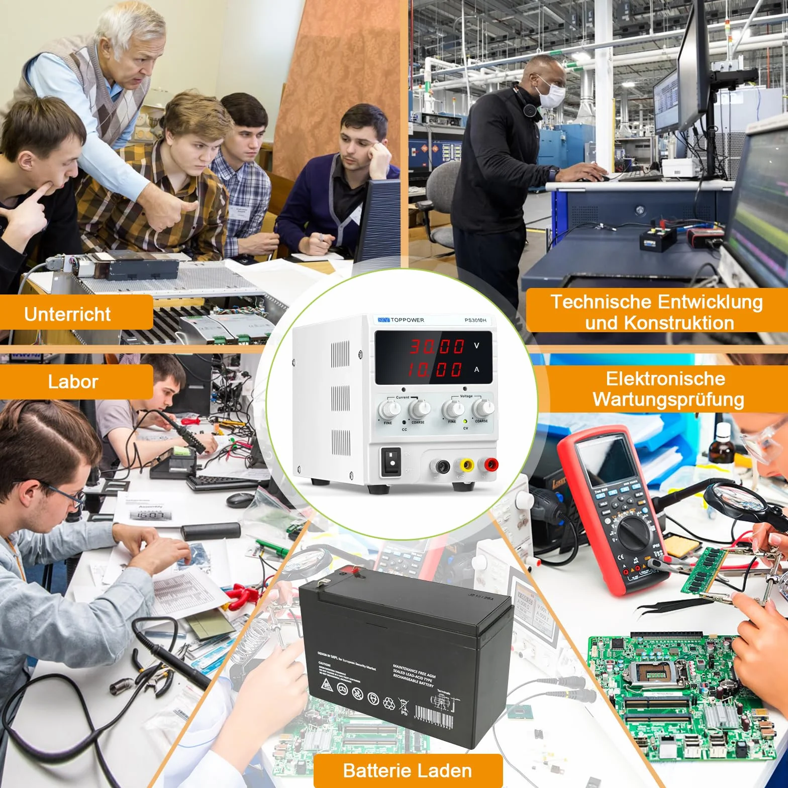 Zasilacz laboratoryjny (0-30 V, 0-10 A), zasilacz laboratoryjny DC z 4-cyfrowym wyświetlaczem LED do testów elektroniki, napraw i badań SKY TOPPOWER PS3010H