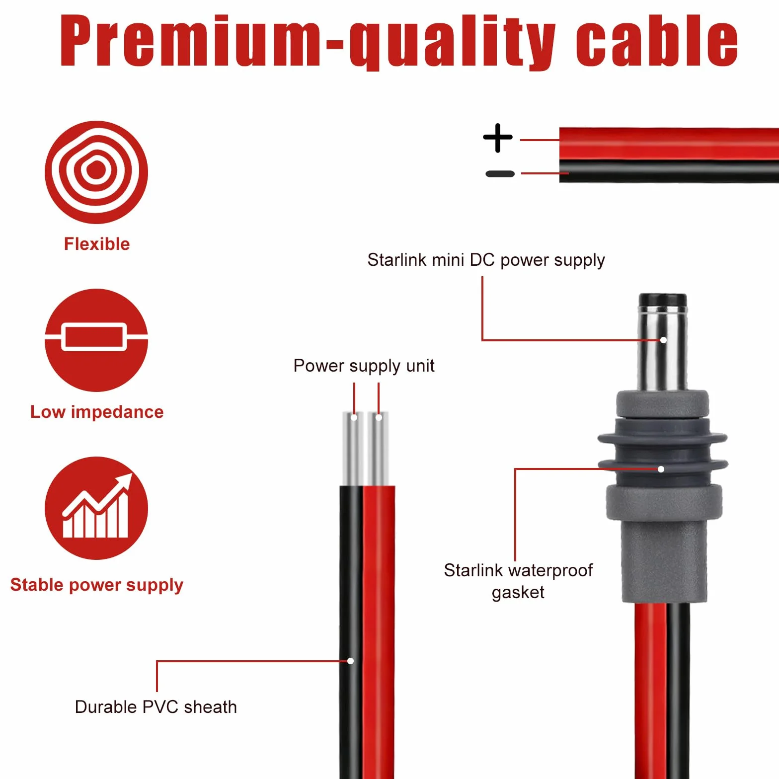 DC5521 Kabel Zasilający DC dla Starlink Mini, 14AWG 5,5x2,1mm Wtyk Męski Gołych Drutów Pigtails 1m Przedłużacz do Starlink Mini Akcesoriów Wymiana Zrób to Sam