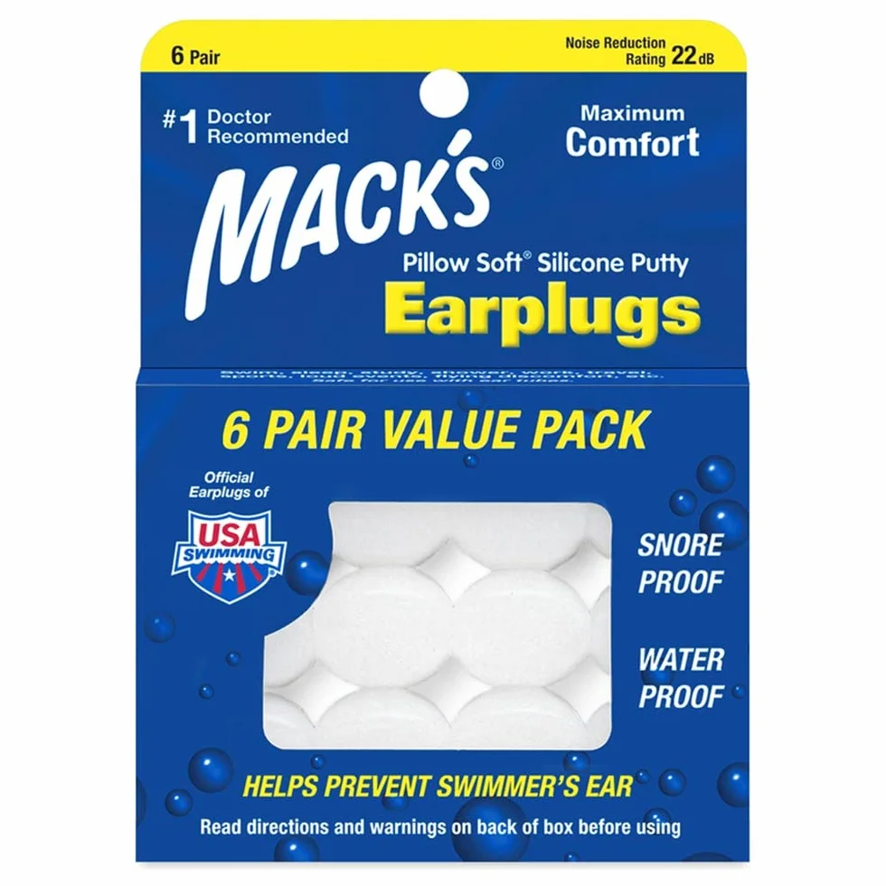 Mack's Pillow Soft Silicone Miękkie Silikonowe Zatyczki do Uszu, Bezbarwny, 6 Par