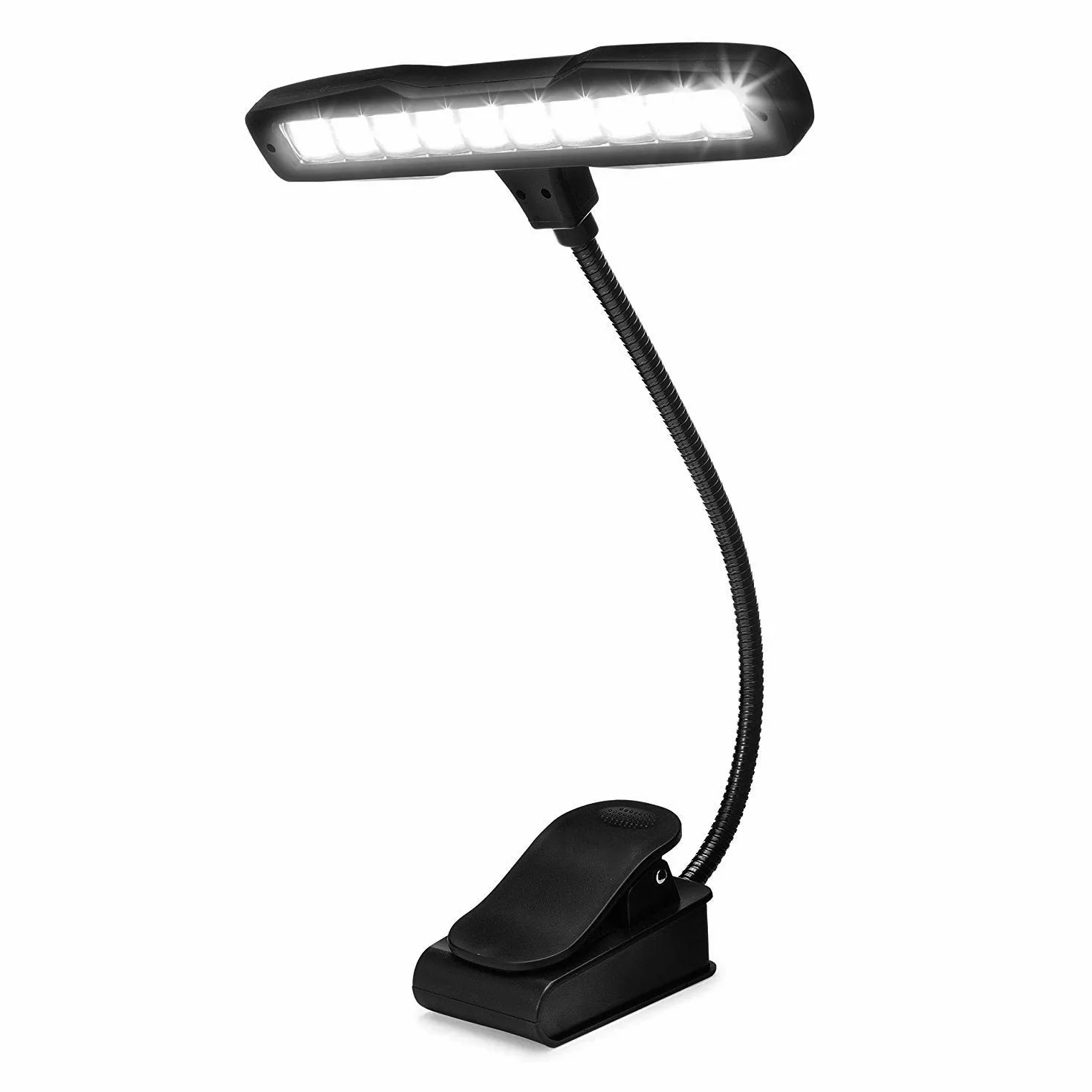 Infitronic IN10LEDNL – 10 diod LED lampka na pulpicie nut/lampka do czytania/lampka zaciskowa 2 poziomy jasności, czarna