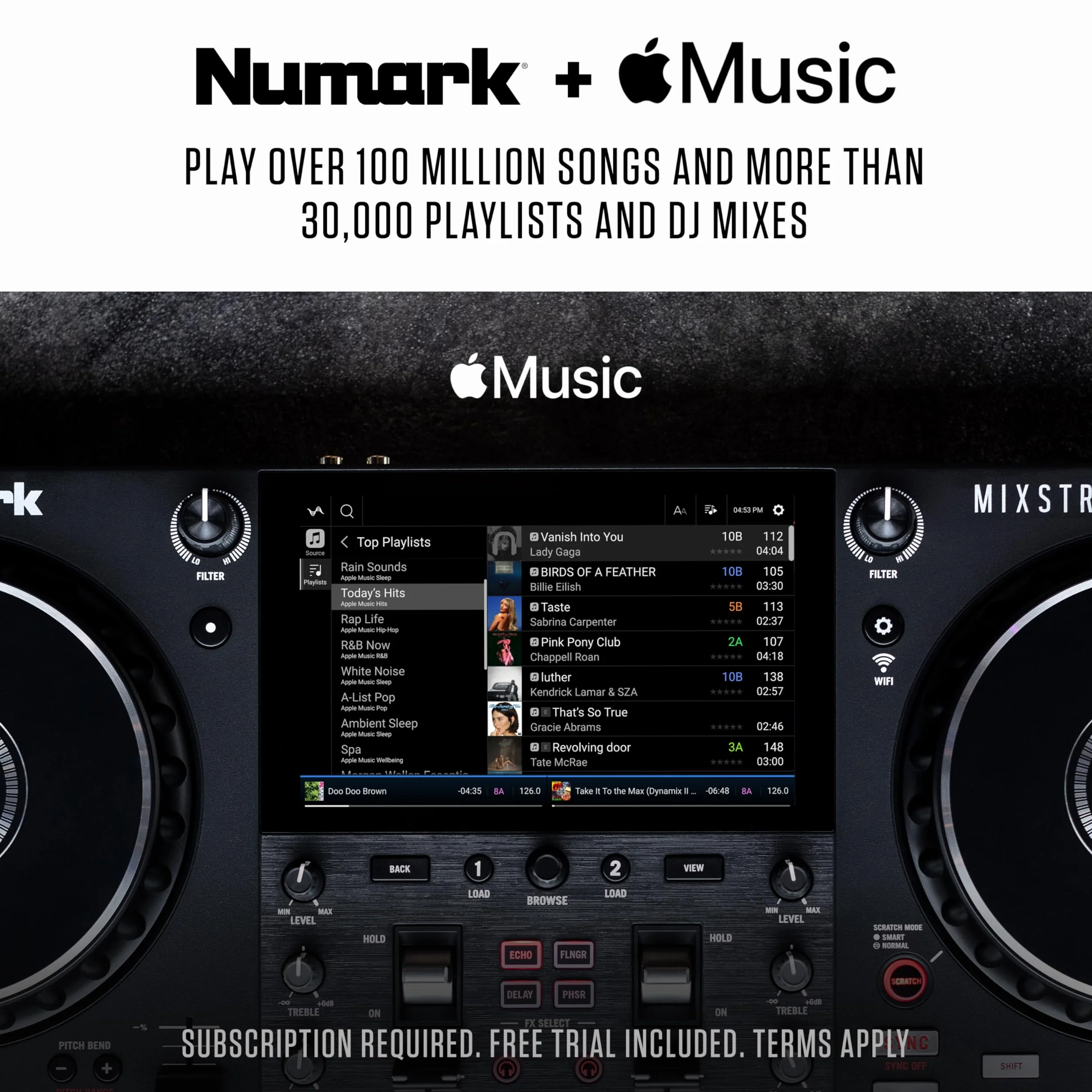 Numark Mixstream Pro+ Kontroler DJ z separacją stemów, 2 deckami, Wi-Fi, mikserem, ekranem 7″ i głośnikami, kompatybilny z Serato i Virtual DJ