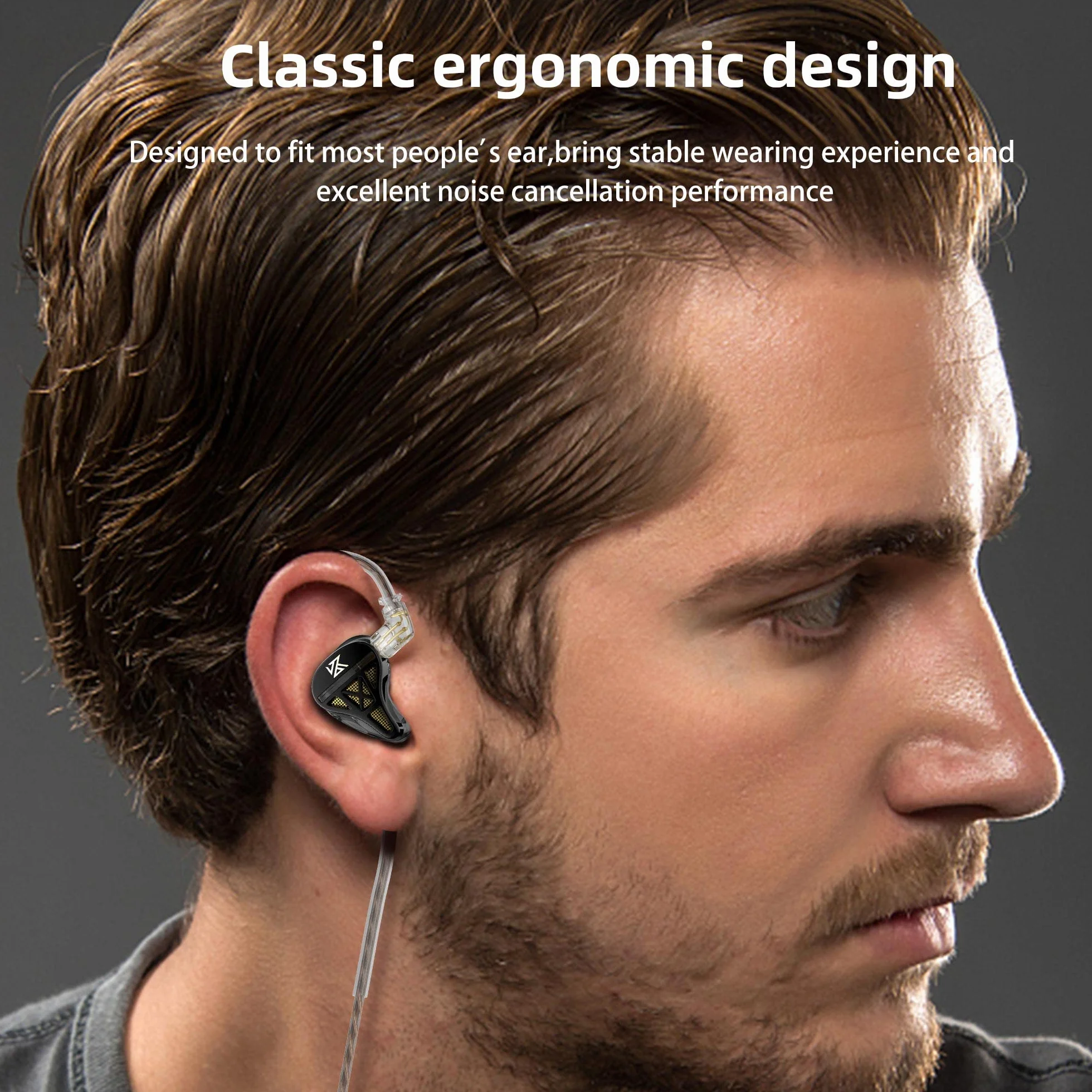 Yinyoo KZ DQS Słuchawki douszne HiFi z mikrofonem HD, przewodowe, dynamiczne, basowe, lekkie monitory douszne dla muzyków (czarne)