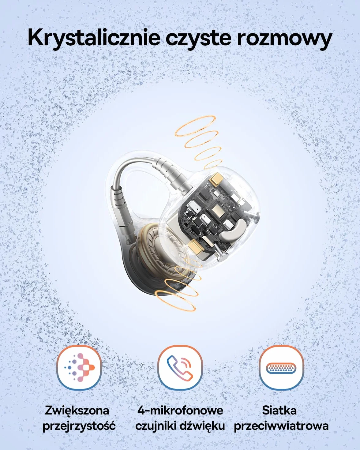 Baseus BC1 Open Ear słuchawki, klips na uszy z imponującym dźwiękiem, adaptacyjne wzmocnienie basów, Bluetooth 6.0, redukcja szumów podczas rozmów, IP55, akumulator 38H, lekkie Buds - Interstellar