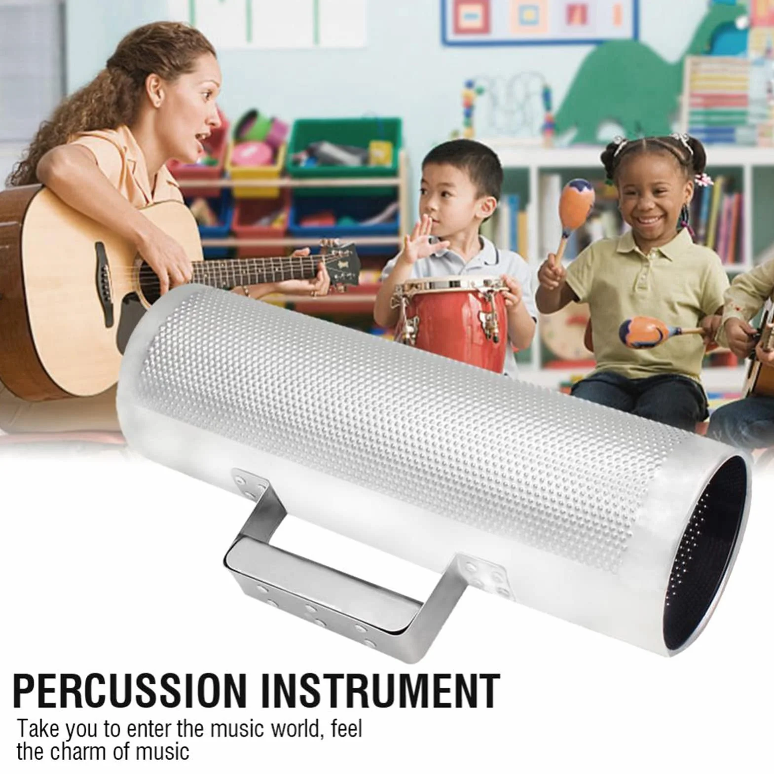 Instrument Perkusyjny Guiro, Trwała Stal Nierdzewna Guiro Doskonałe Wykonanie Metal Guiro ze skrobaczką Muzyczny Instrument Perkusyjny do zastosowań Profesjonalnych lub Amatorskich