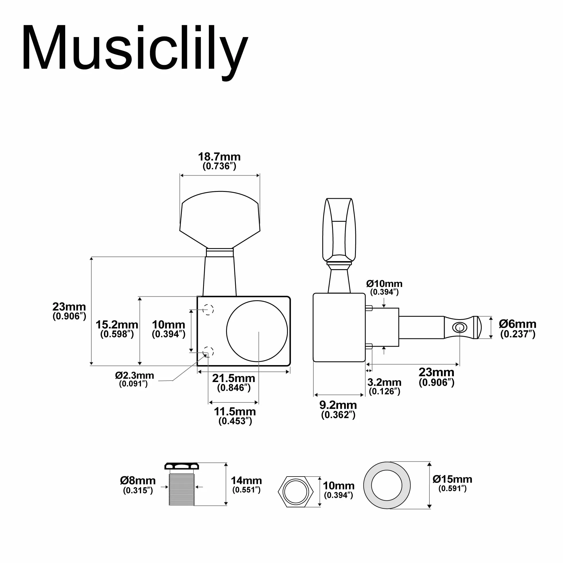Musiclily Pro 6 w Linii 2-pinowe Klucze Gitaryowe do Gitary Elektrycznej Fender Strat/Tele, Chrom