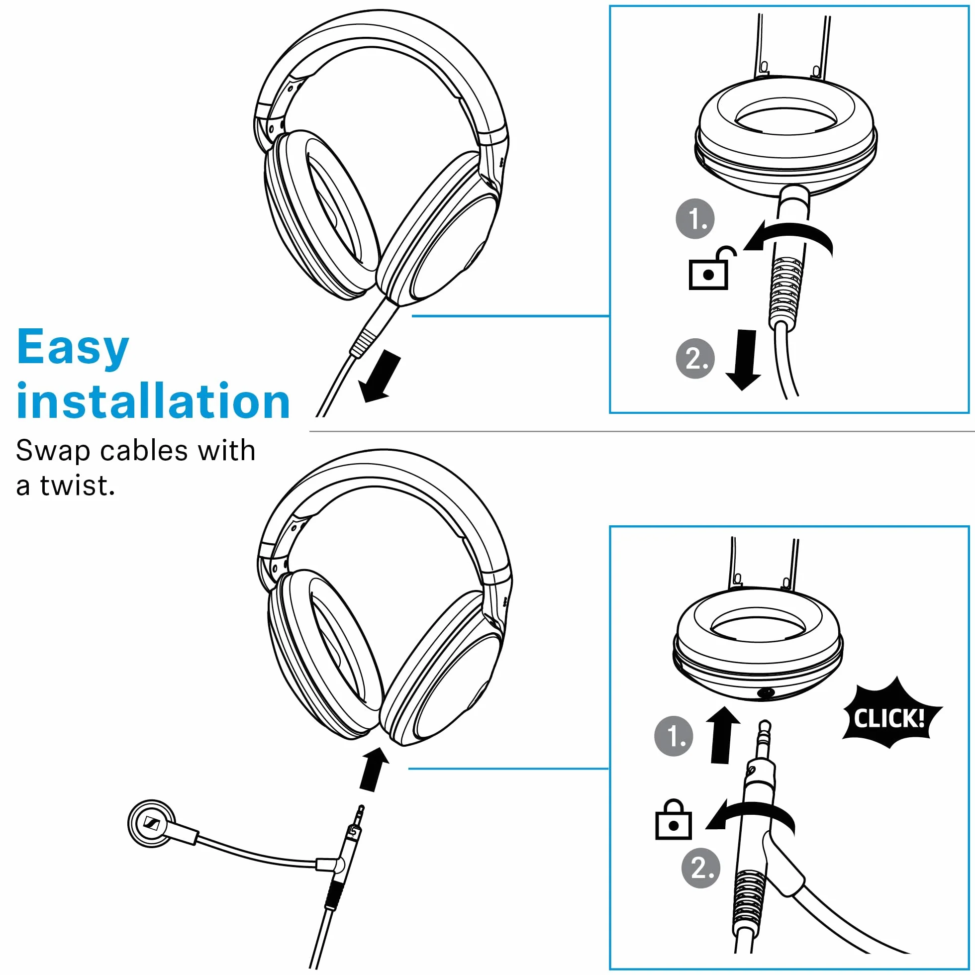 Sennheiser HD 500 BAM, Optymalnej Jakości Mikrofon na Pałąku do Gier i Rozmów, z Regulacją Głośności i Wyciszeniem, Analogowe Gniazdo 3,5 mm, do Słuchawek HD 560S, HD 505, HD 620S i Innych