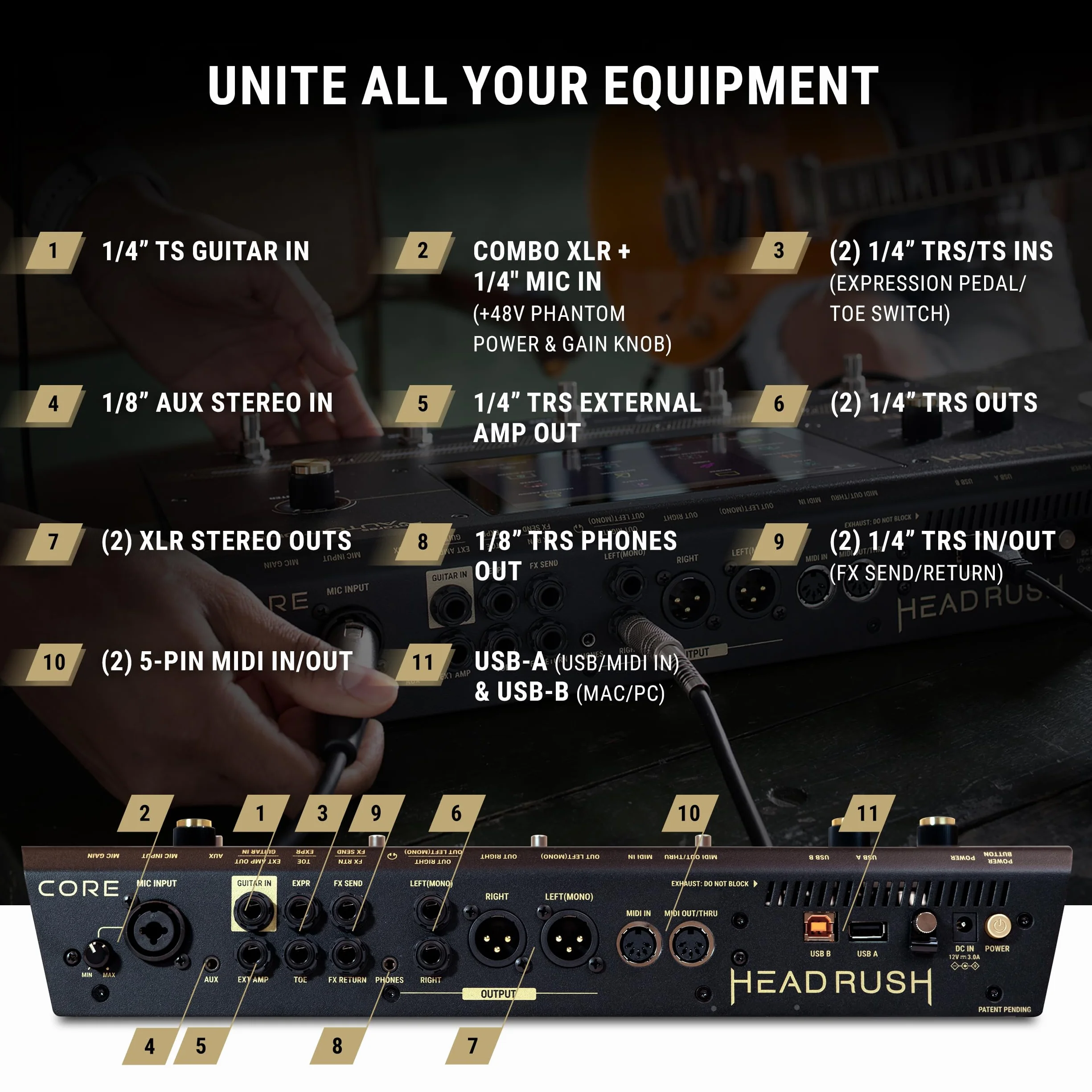 HeadRush Core Wielordzeniowy procesor gitarowy i wokalny z modelowaniem wzmacniaczy, looper, Auto-Tune, Wi-Fi, ekran dotykowy, Bluetooth