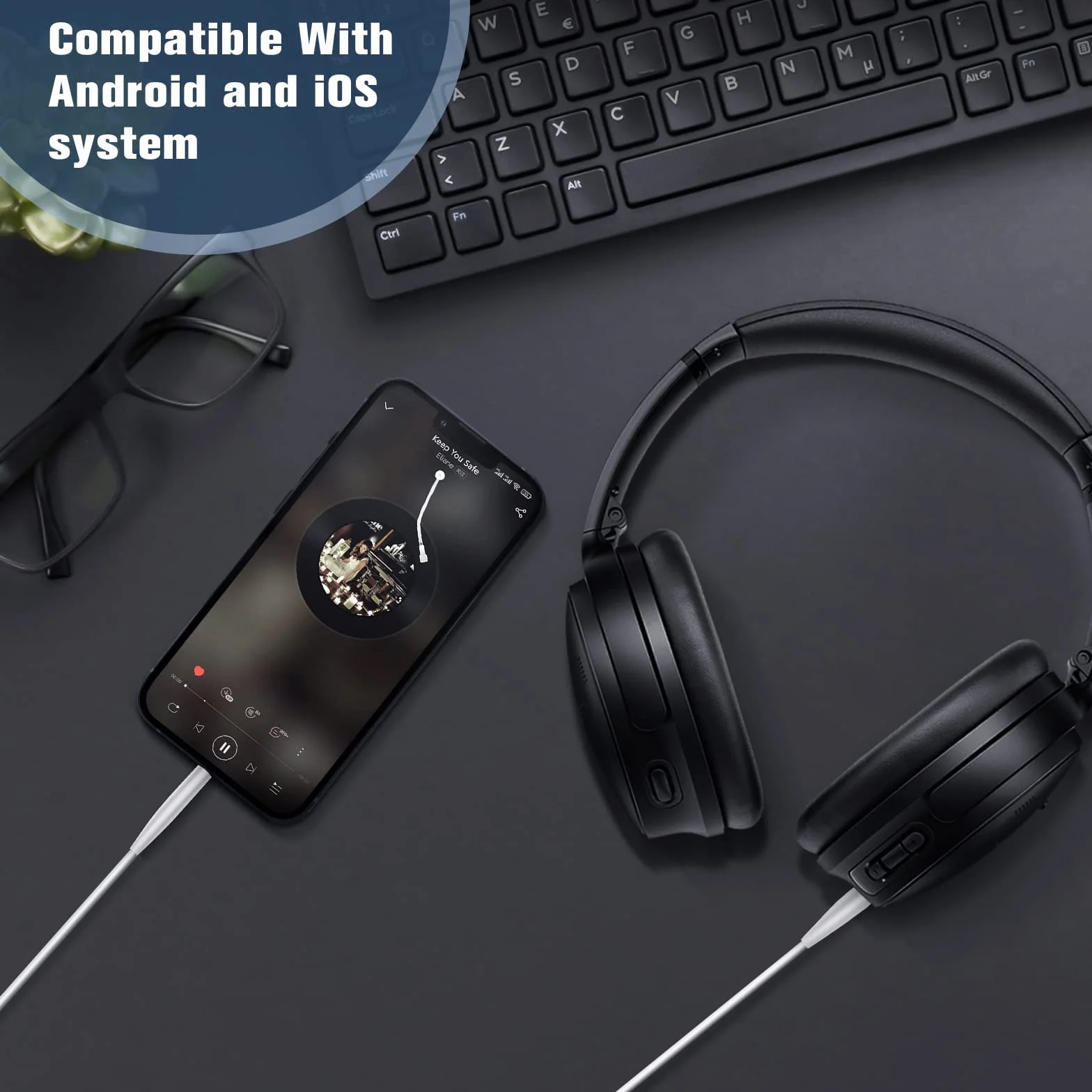 kabel przedłużający słuchawki kompatybilny z Bose QC45 QC35 QC25 700 OE2 JBL T500BT T450BT AKG Y40 Y50 Y45 słuchawki, 2,5mm do 3,5mm wymienny audio, biały