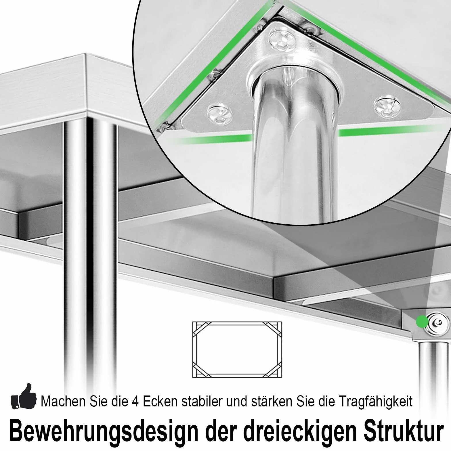 UISEBRT Stół roboczy ze stali nierdzewnej z narożnikiem, stół kuchenny ze stali nierdzewnej z regulowanymi nóżkami, stół kuchenny z bardzo dużą dolną półką, 120 x 60 x 85 cm, z zagięciem