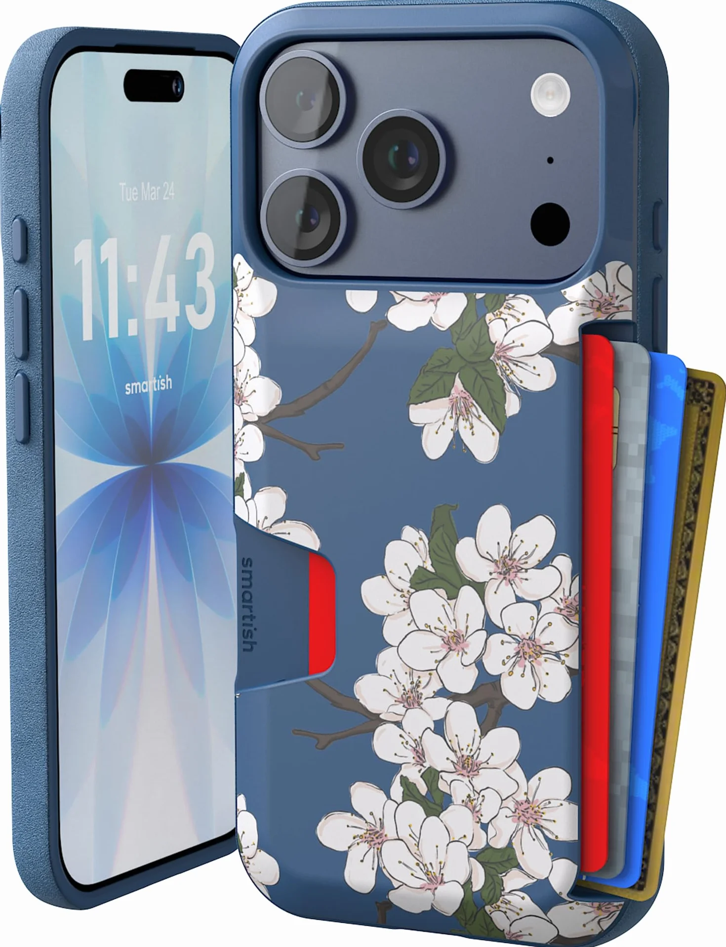 Smartish Etui portfelowe na iPhone'a 17 Pro - Wallet Slayer Vol. 1 [smukłe + ochronne] Etui na karty kredytowe - Testowane upadek z klapką ukryte etui na karty do Apple iPhone 17 Pro - bardzo kwiat