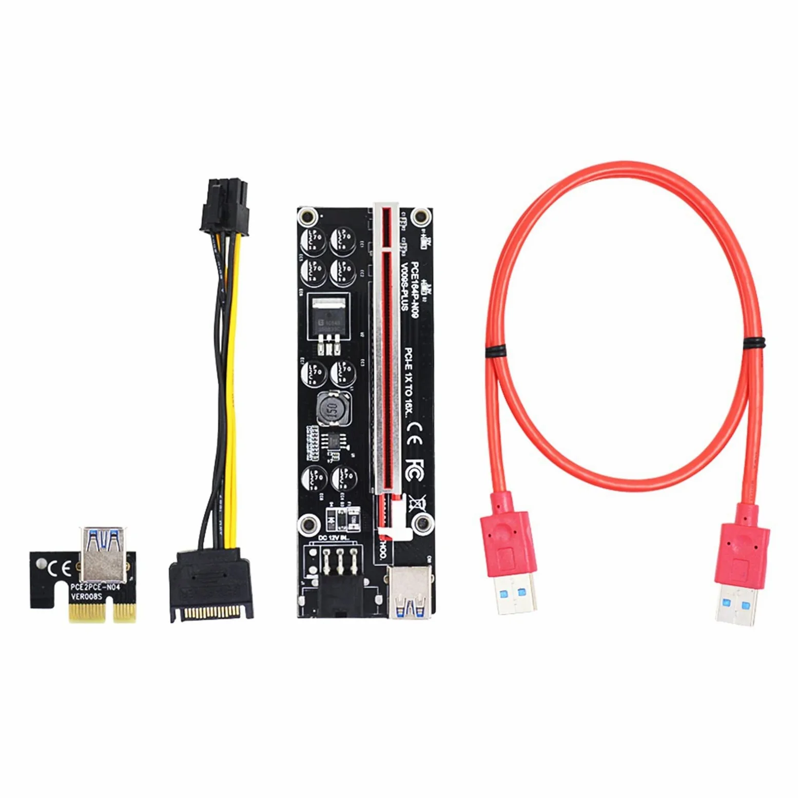 60 szt. VER009S Plus PCI-E karta riser PCIE 1X do 16X przedłużacz 1 m 0,6 m 0,3 m kabel USB 3.0 SATA na 6-pinowy przewód zasilający SATA (0,3 m)