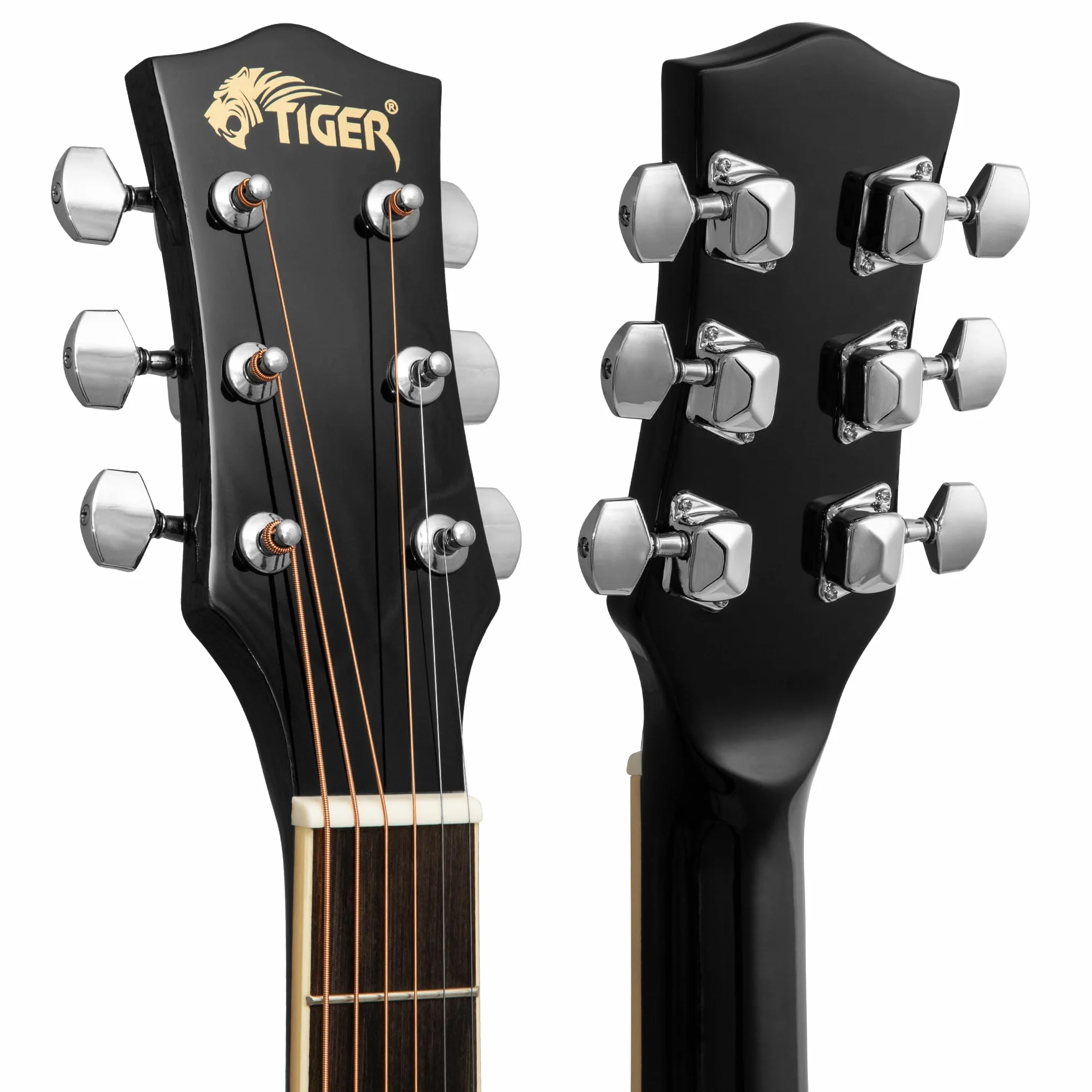 Gitara akustyczna z małym ciałem tygrysa dla początkujących - czarna, pełna
