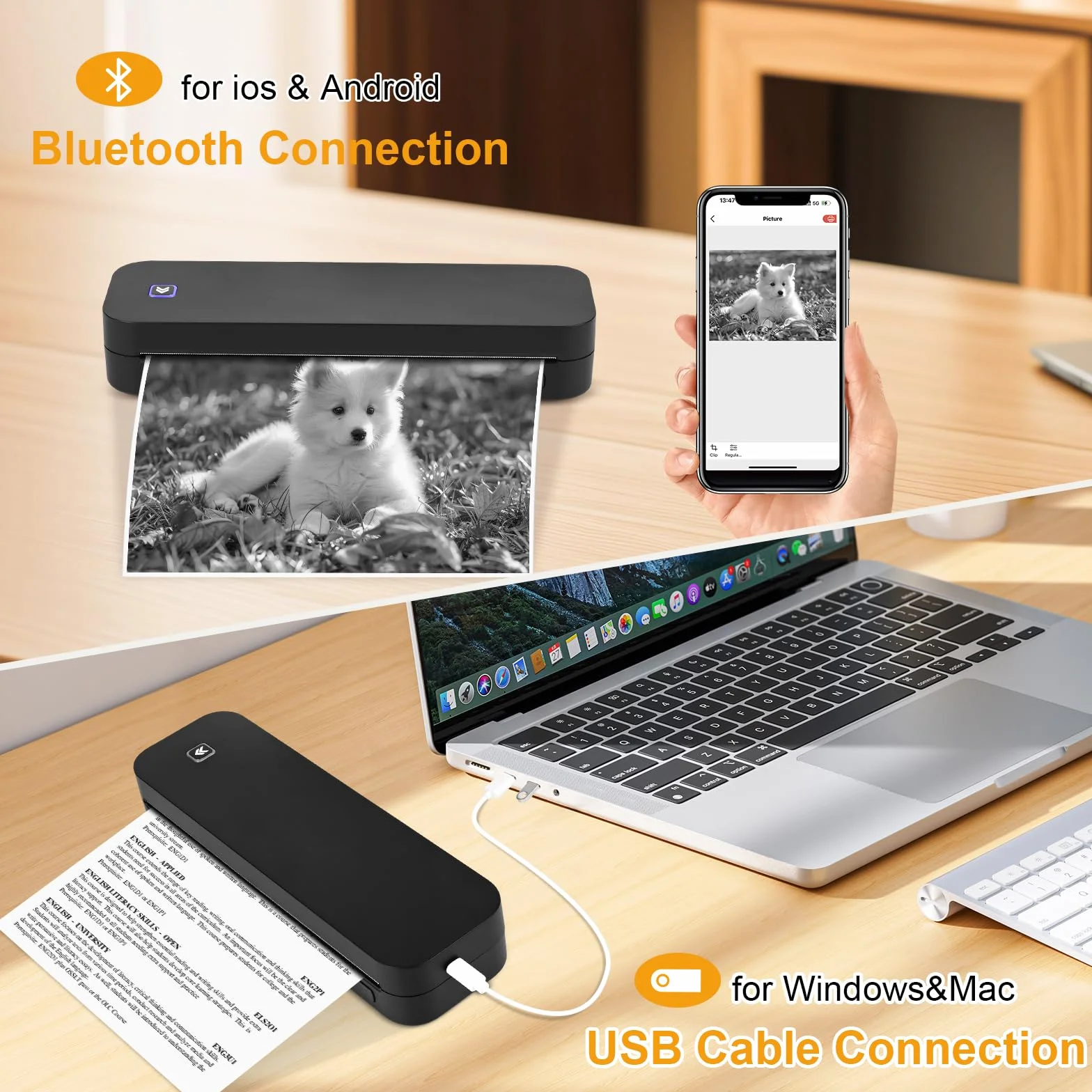 GuKKK Mobilna drukarka A4 w podróży – bezprzewodowa drukarka termiczna Bluetooth do telefonów komórkowych – obsługuje papier termiczny w formacie 210 x 297 mm – kompatybilna z iOS i Android