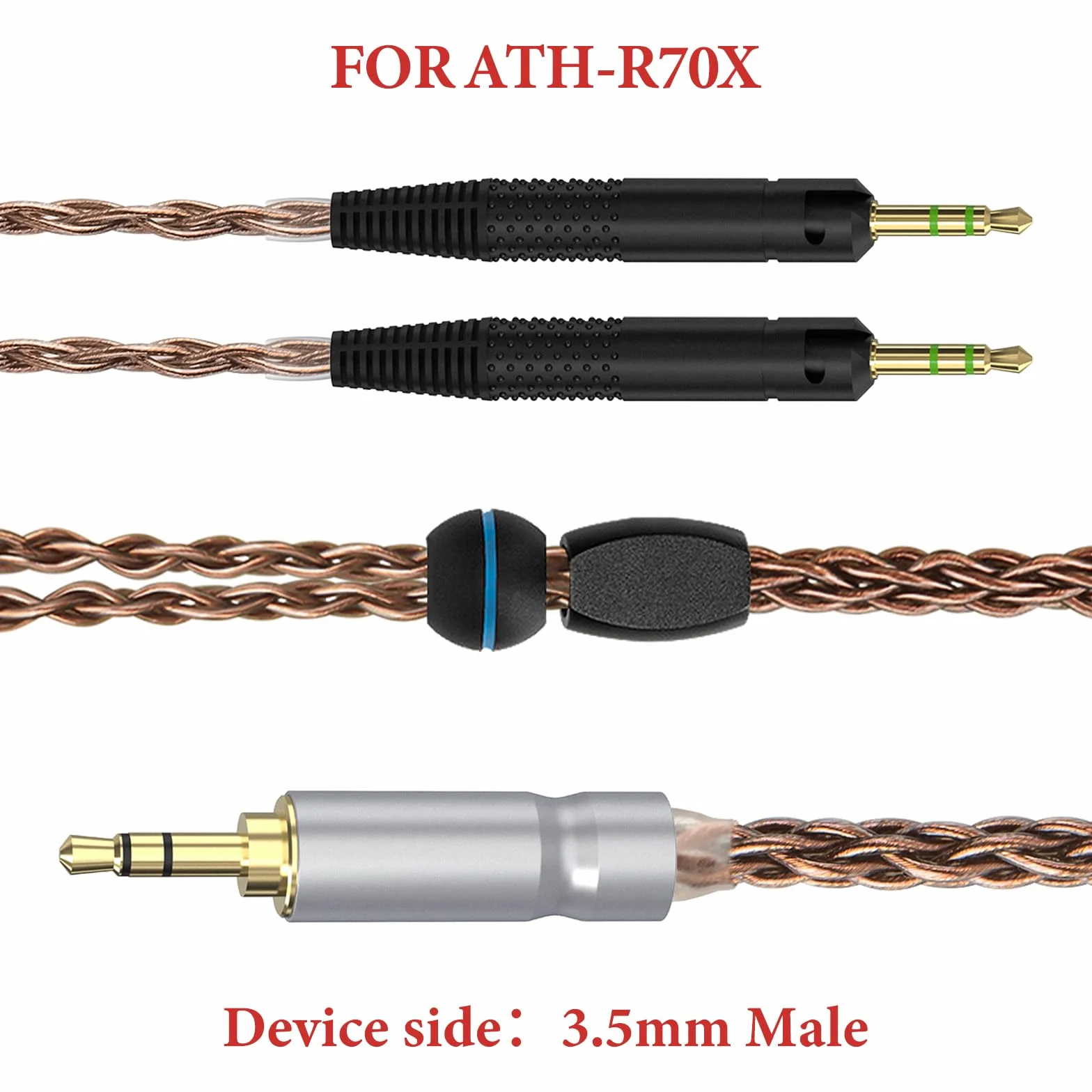 Geekria Apollo Copper ulepszony kabel audio, kompatybilny z słuchawkami ATH-R70X, 3,5 mm na podwójne 2,5 mm HiFi, kabel stereo do zestawu słuchawkowego, 1,5 m