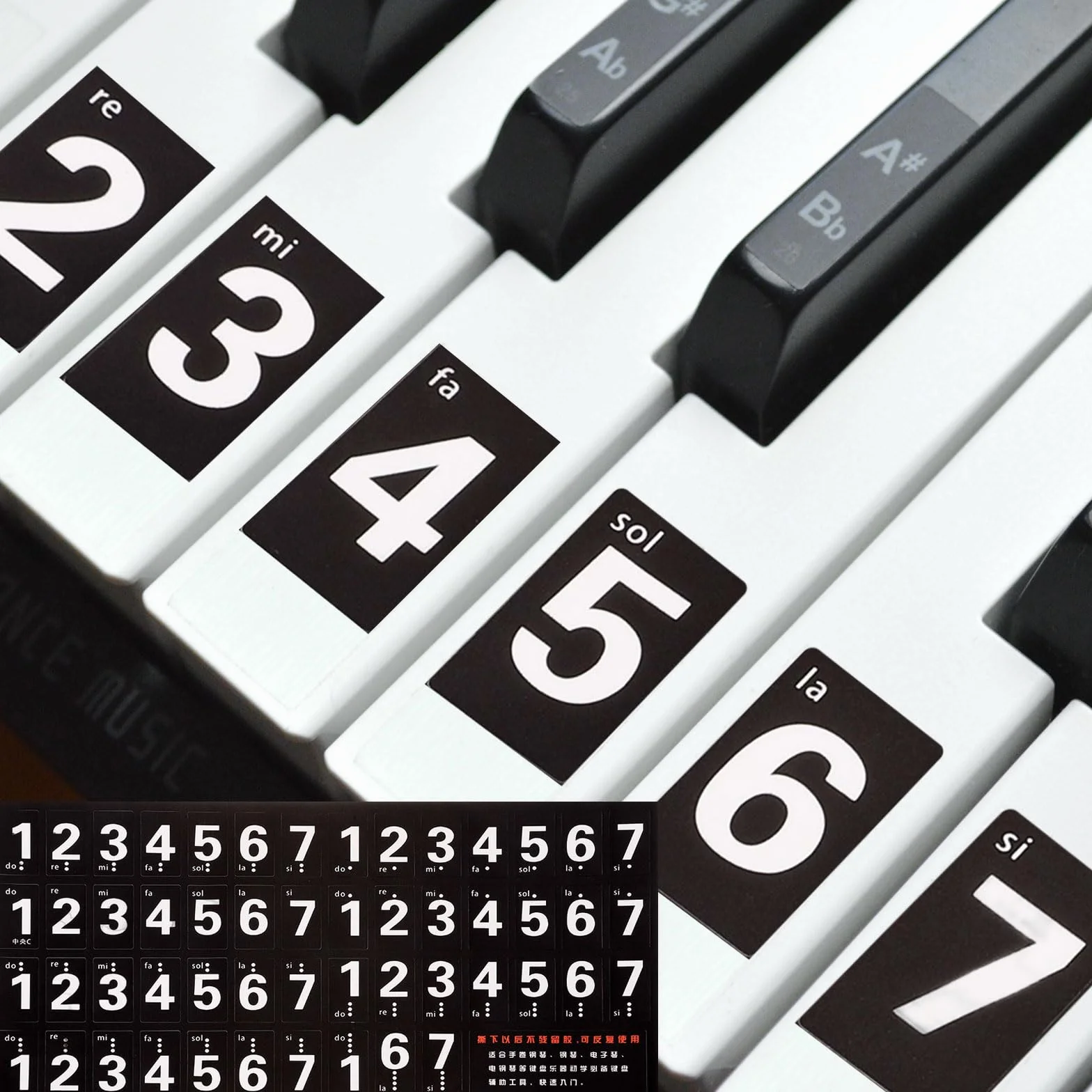 QUARKZMAN Naklejki na klawiaturę fortepianową, 88/61/54 klawisze, ponumerowane naklejki fortepianowe, prowadnica nut, zdejmowana, dla początkujących, czarna