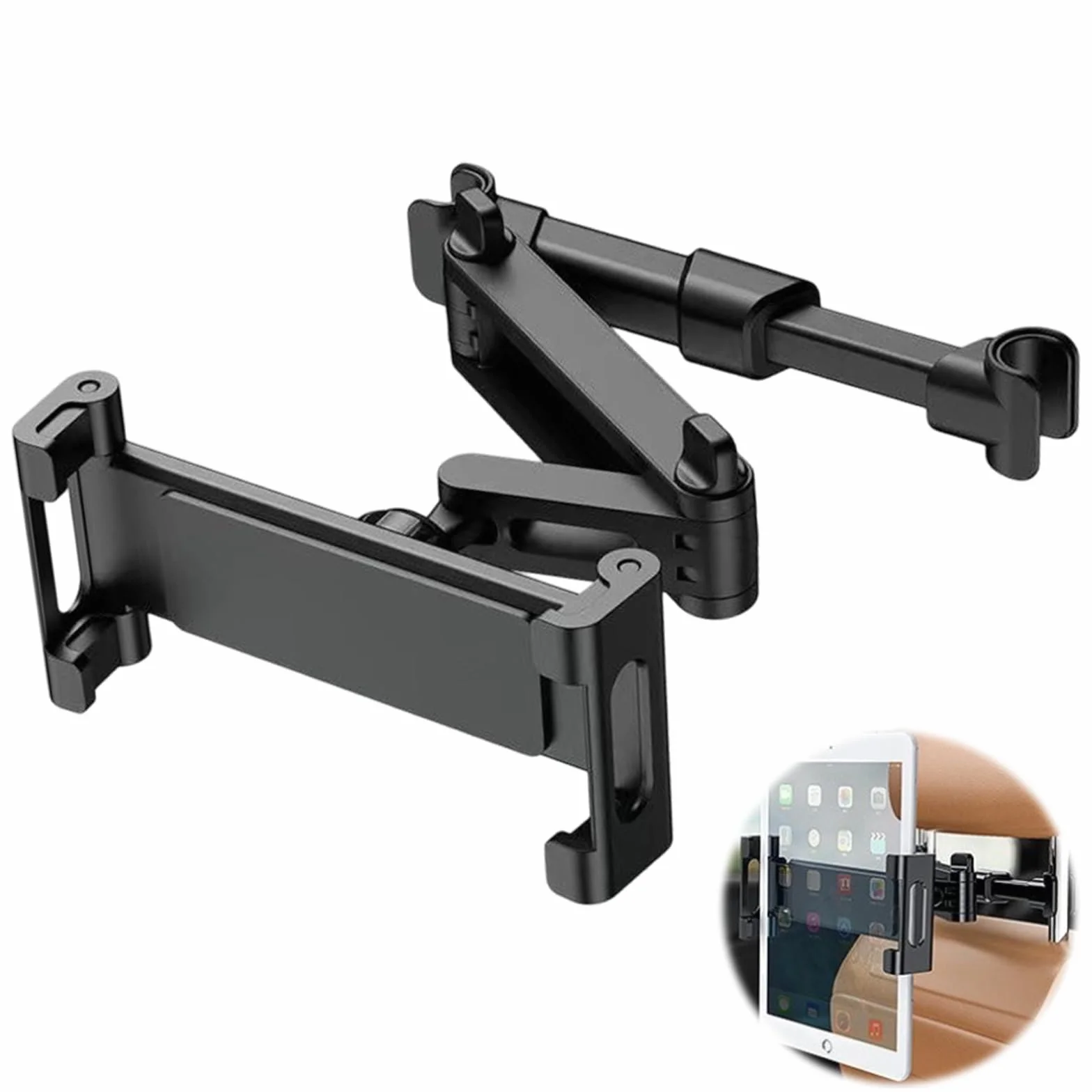1 sztuka uchwyt samochodowy na tablet, wysuwany uchwyt na tablet, zagłówek, uniwersalny uchwyt na tablet obracany o 360°, czarny uchwyt na zagłówek do iPada, smartfona, przełączników 4,7-12,9 cala