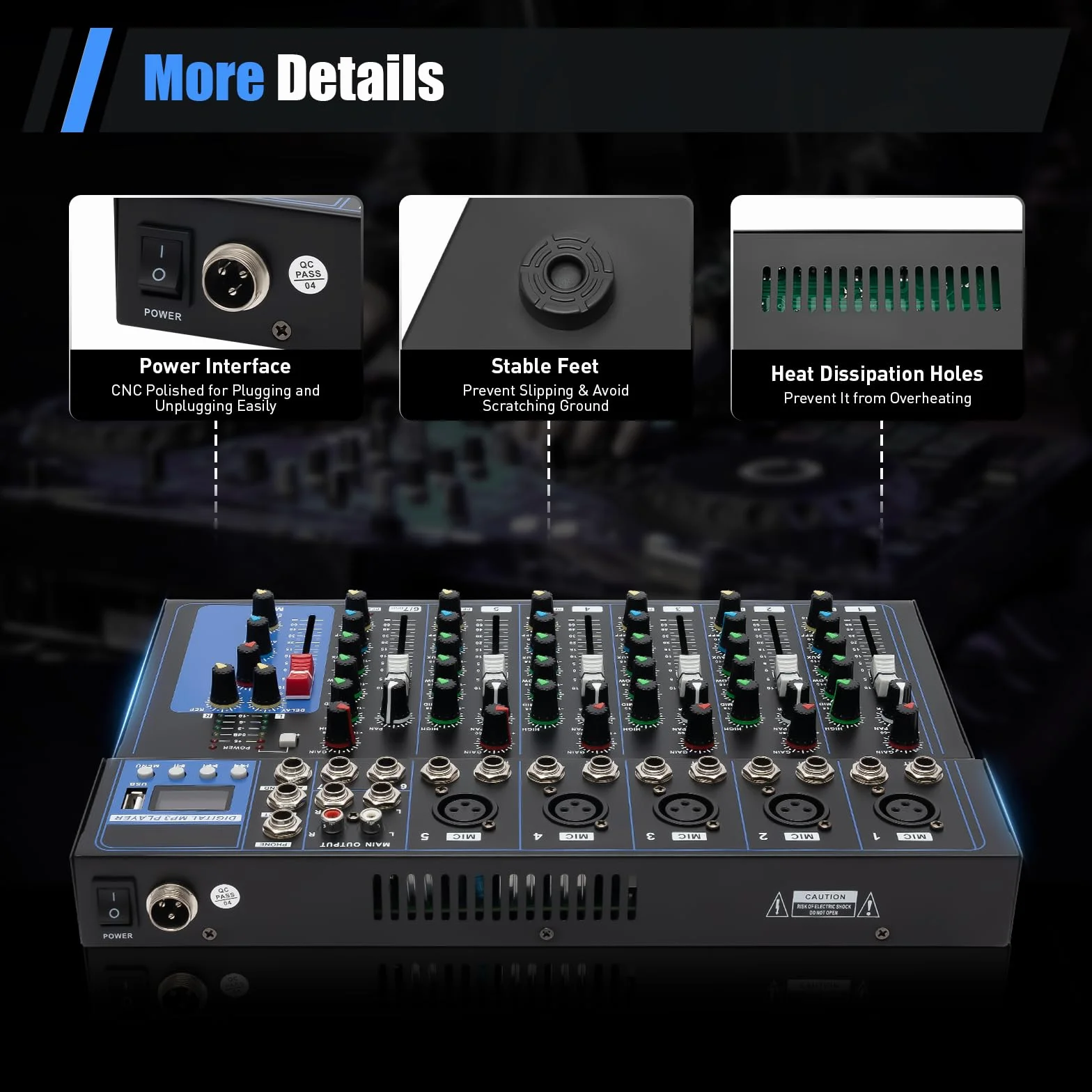 Mikser audio Bluetooth, 7-kanałowy, mikser DJ Live Studio z USB, mikser audio na żywo, 6 trybów muzyki, konsola do miksowania dźwięku, do studia produkcji muzyki, barów i scen, dla