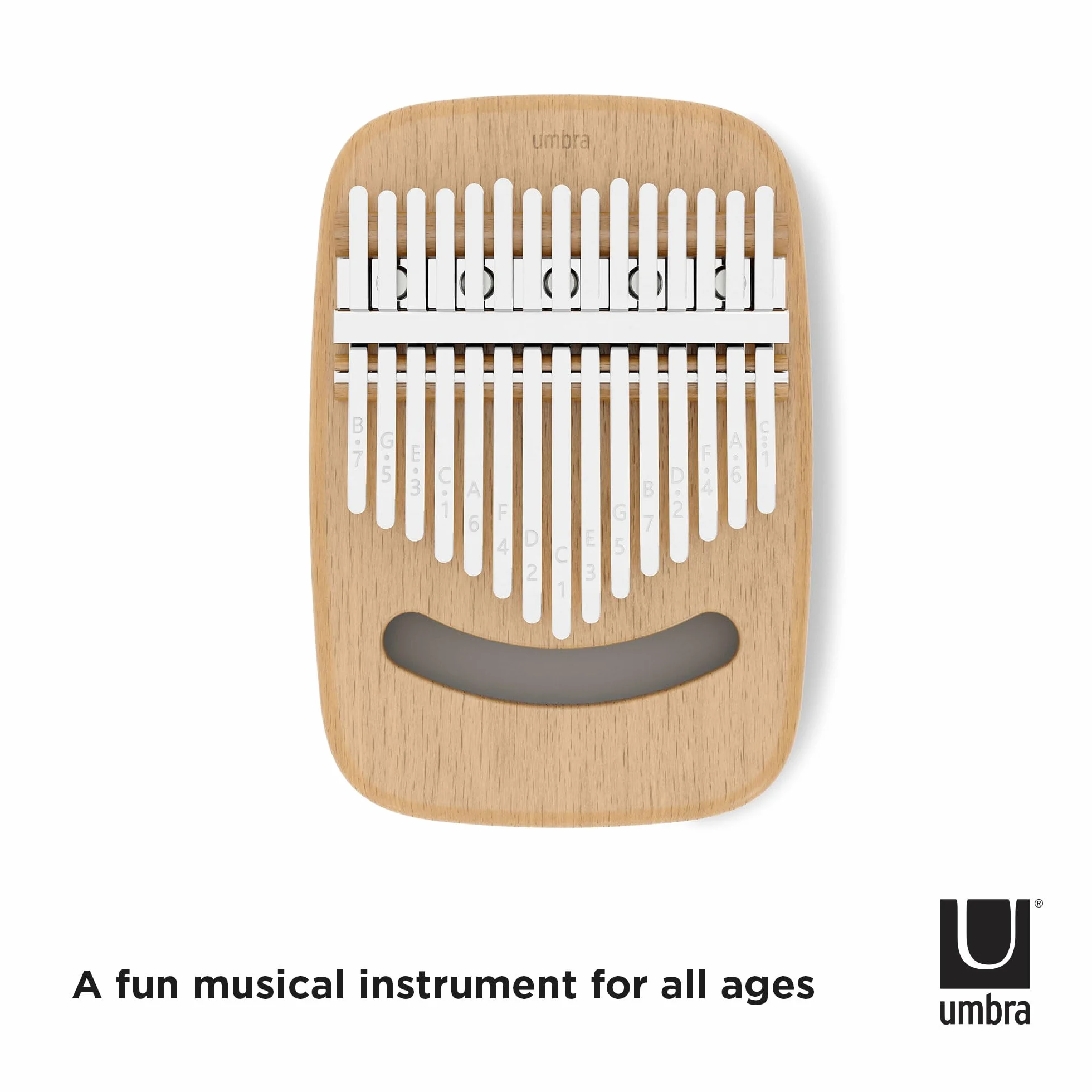Umbra Strumba Kalimba pianino na kciuk z 15 przyciskami, przenośne pianino na palce, dekoracyjny instrument muzyczny ze zintegrowaną półką na nuty muzyczne