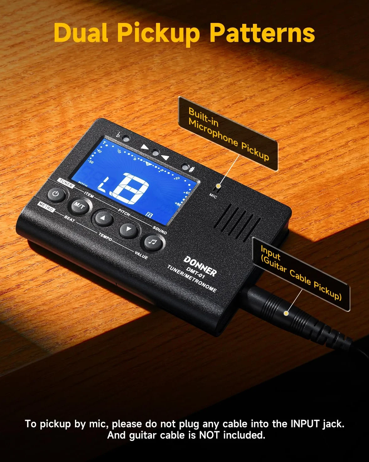 Donner Tuner metronomowy do wszystkich instrumentów, gitara, bas, skrzypce, ukulele, trąbka, chromatyczny, klarnet, flet, cyfrowy metronom 3 w 1, z tunerem/metronomem/generatorem tonów, DMT-01