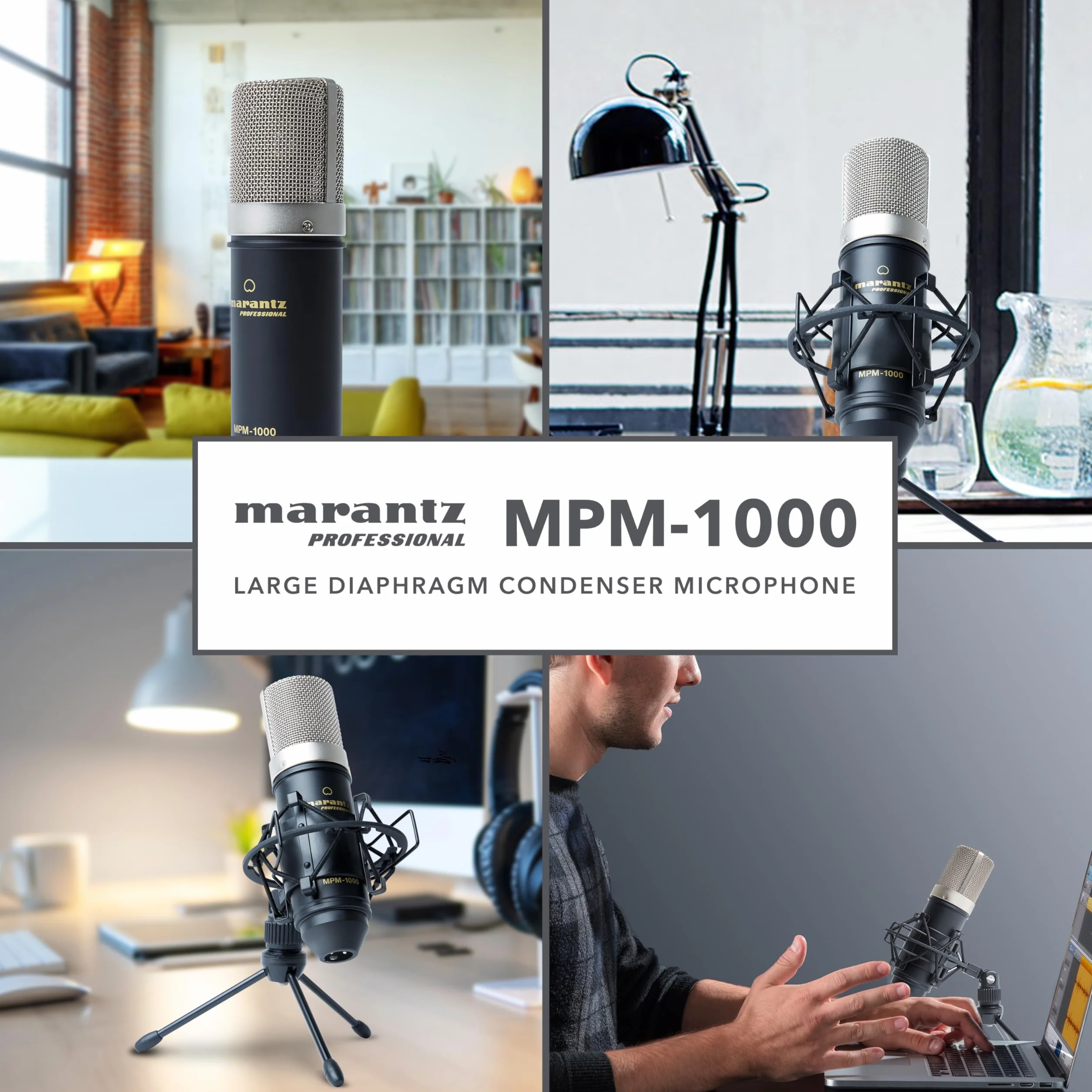 Marantz Professional MPM-1000 – Studyjny mikrofon pojemnościowy z podstawką biurkową i kablem – do podcastów i streamingu