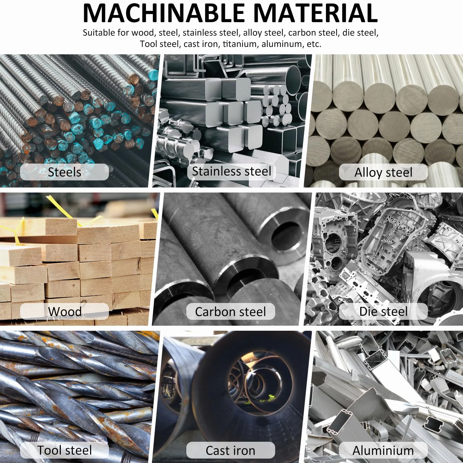 Zestaw 10 frezów HSS, 4 tytanowe flety VHM, 2-10 mm, frez CNC do tworzyw sztucznych, metalu, stali nierdzewnej, stali węglowej, aluminium, drewna, akrylu